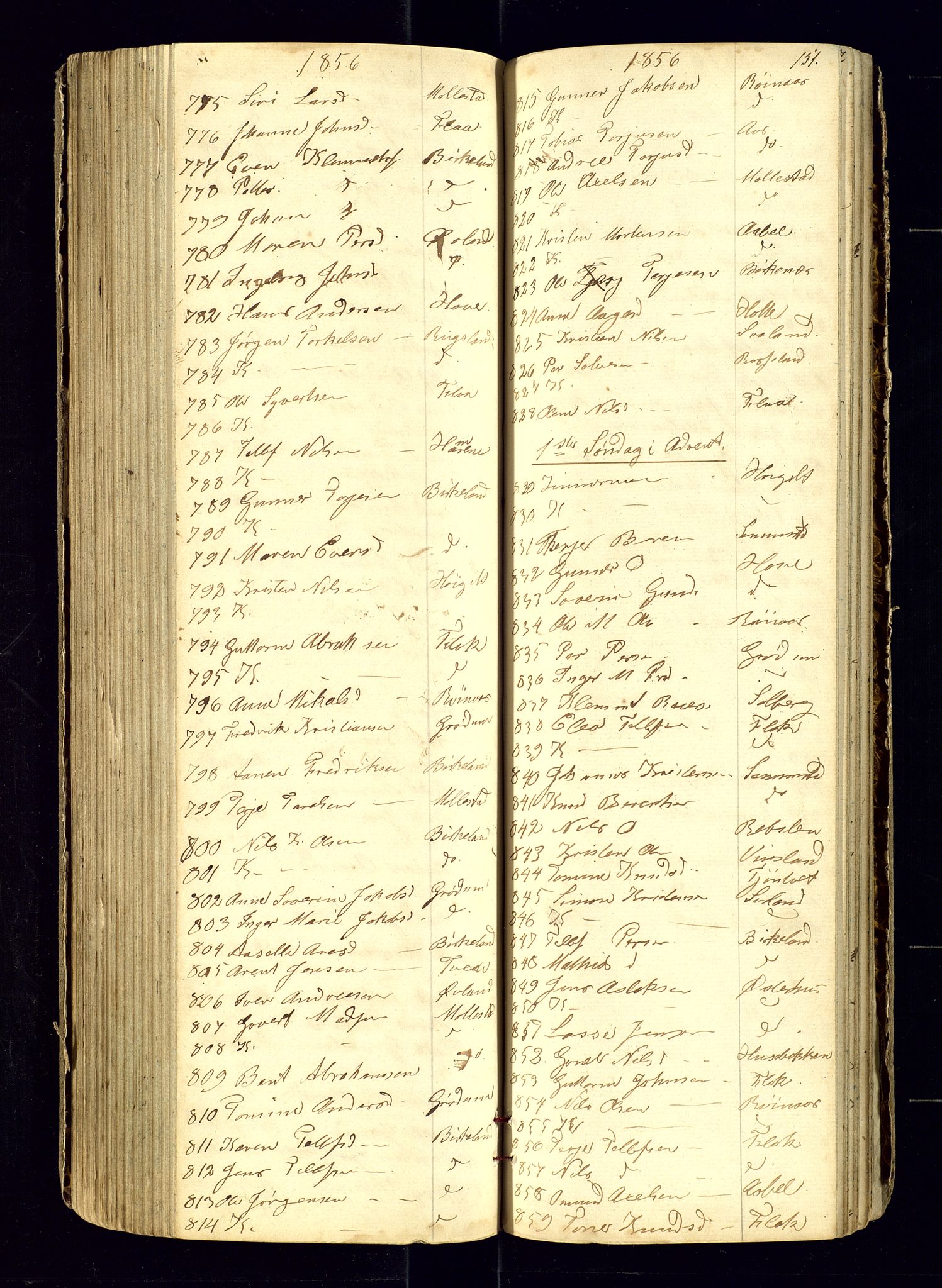 Birkenes sokneprestkontor, SAK/1111-0004/F/Fc/L0003: Communicants register no. C-3, 1849-1858, p. 151