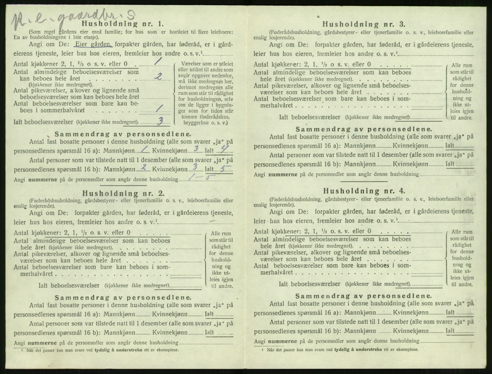 SAT, 1920 census for Sunnylven, 1920, p. 421