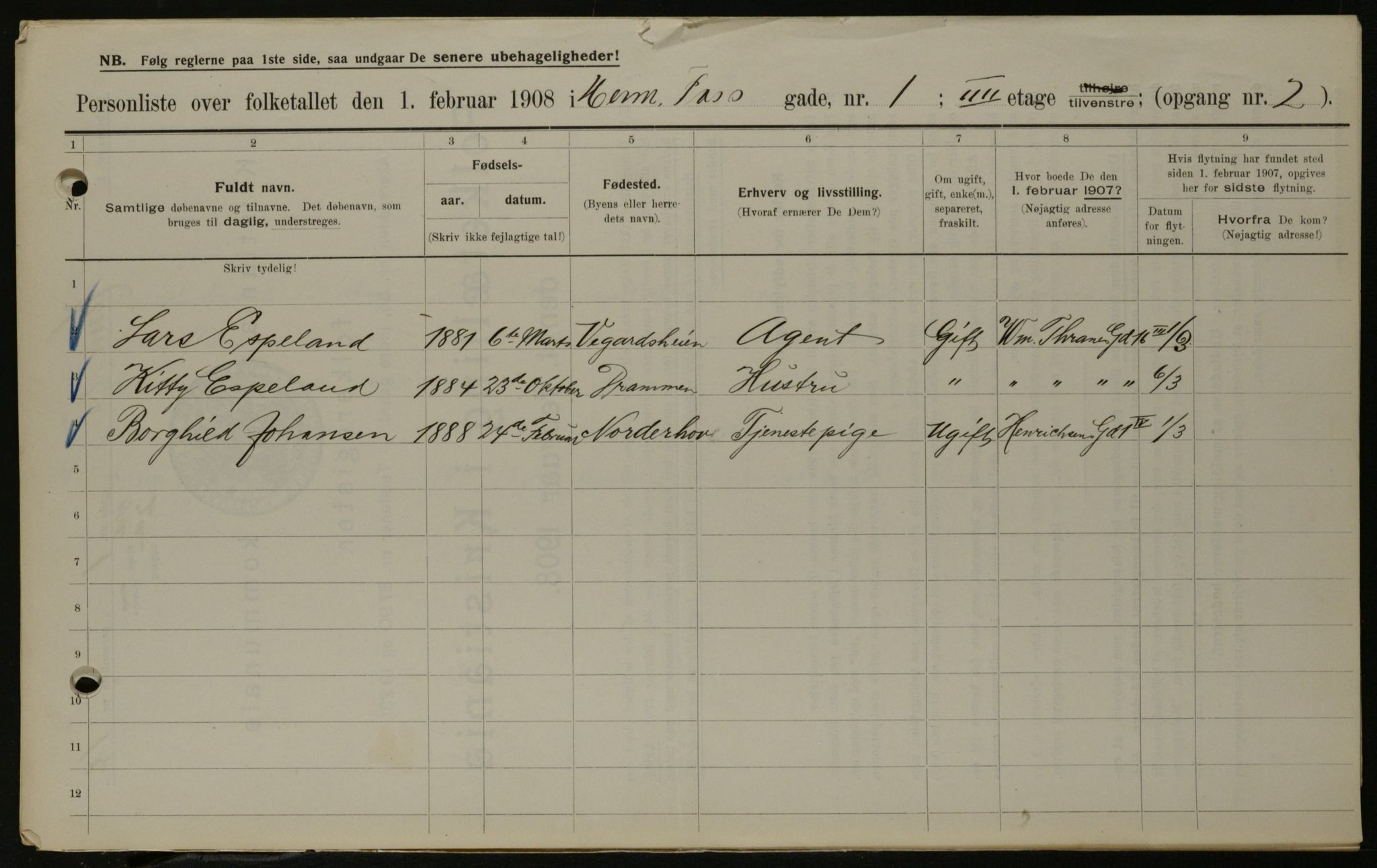 OBA, Municipal Census 1908 for Kristiania, 1908, p. 34695