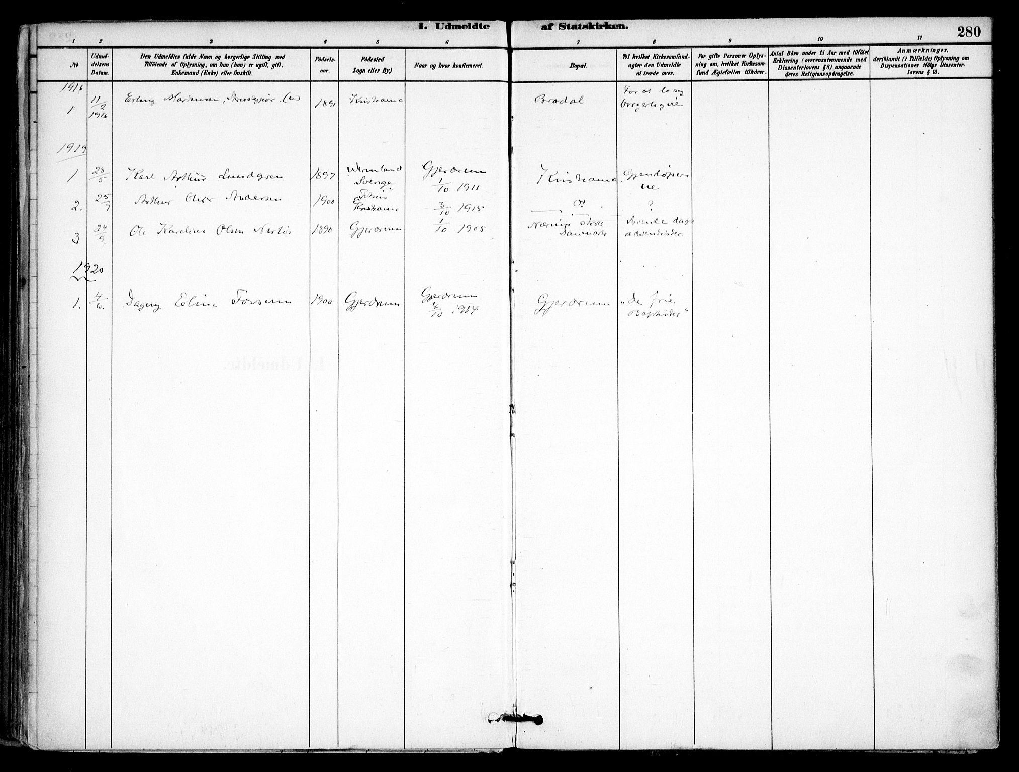 Gjerdrum prestekontor Kirkebøker, AV/SAO-A-10412b/F/Fb/L0001: Parish register (official) no. II 1, 1881-1921, p. 280