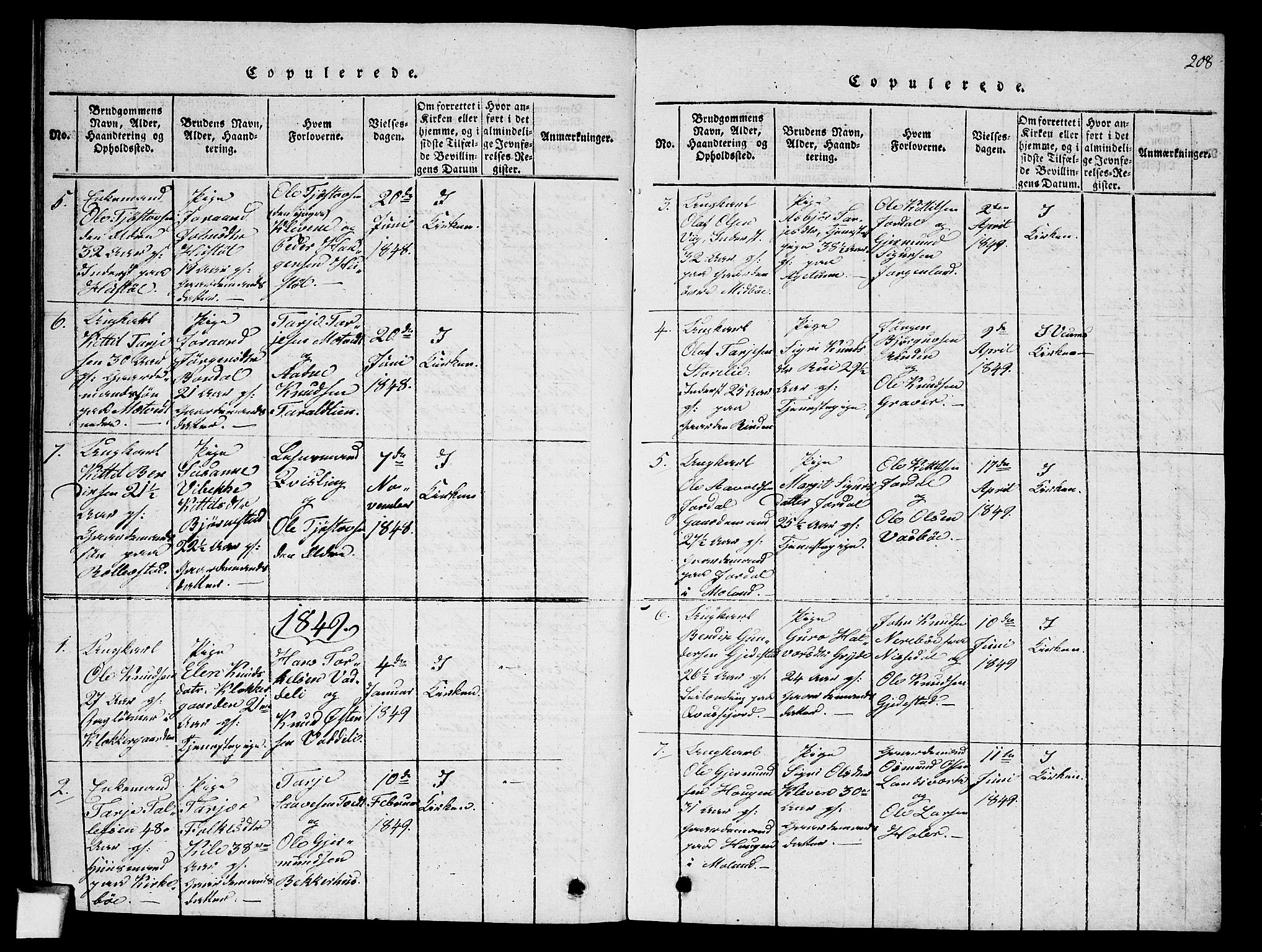 Fyresdal kirkebøker, SAKO/A-263/G/Ga/L0002: Parish register (copy) no. I 2, 1815-1857, p. 208