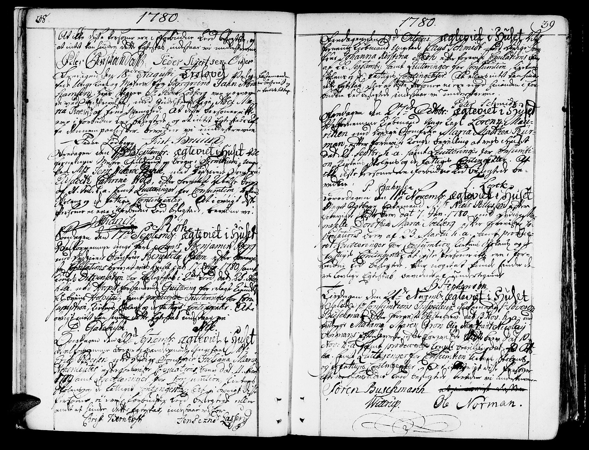 Ministerialprotokoller, klokkerbøker og fødselsregistre - Sør-Trøndelag, AV/SAT-A-1456/602/L0105: Parish register (official) no. 602A03, 1774-1814, p. 38-39