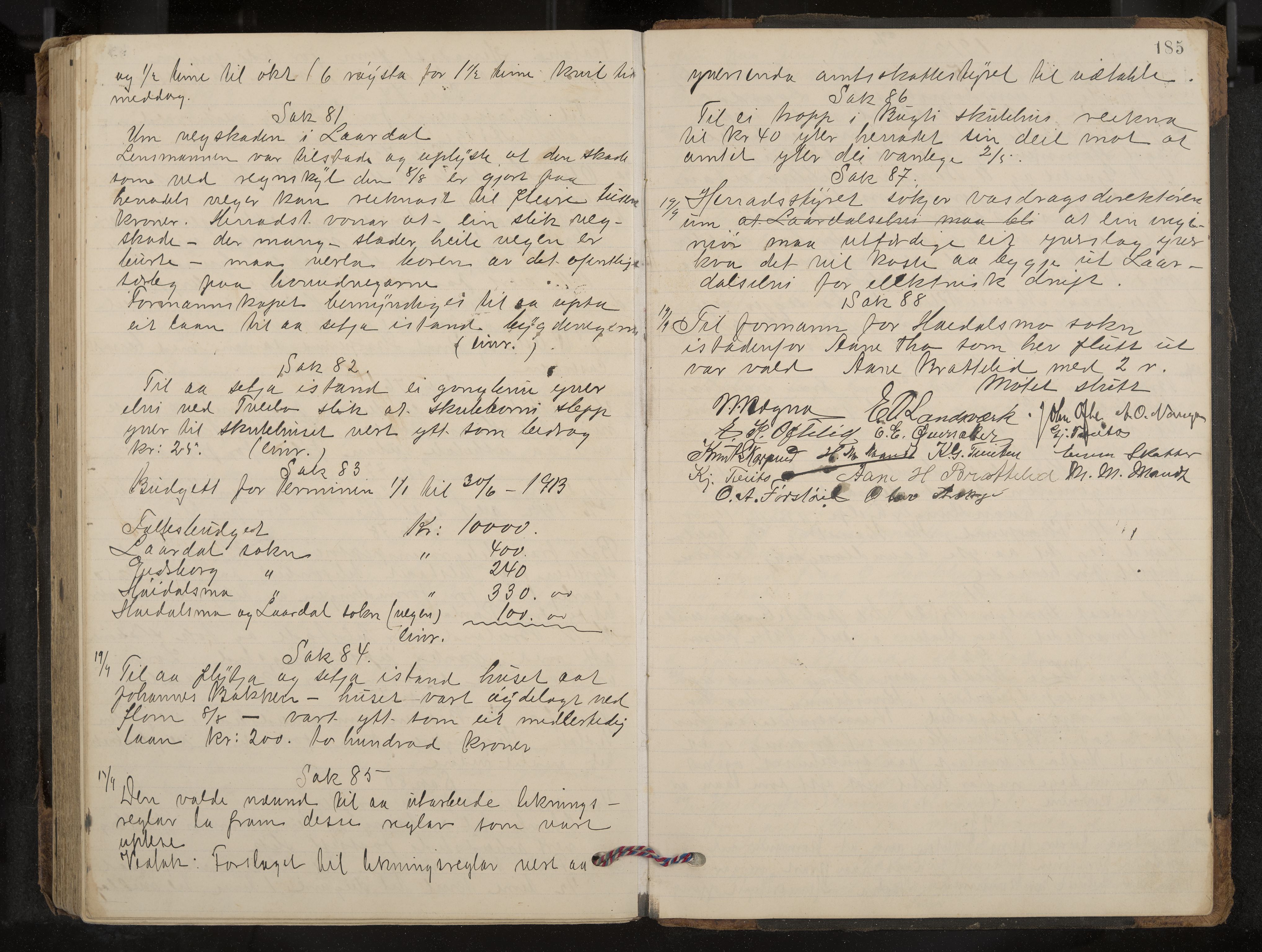 Lårdal formannskap og sentraladministrasjon, IKAK/0833021/A/L0004: Møtebok, 1901-1913, p. 185