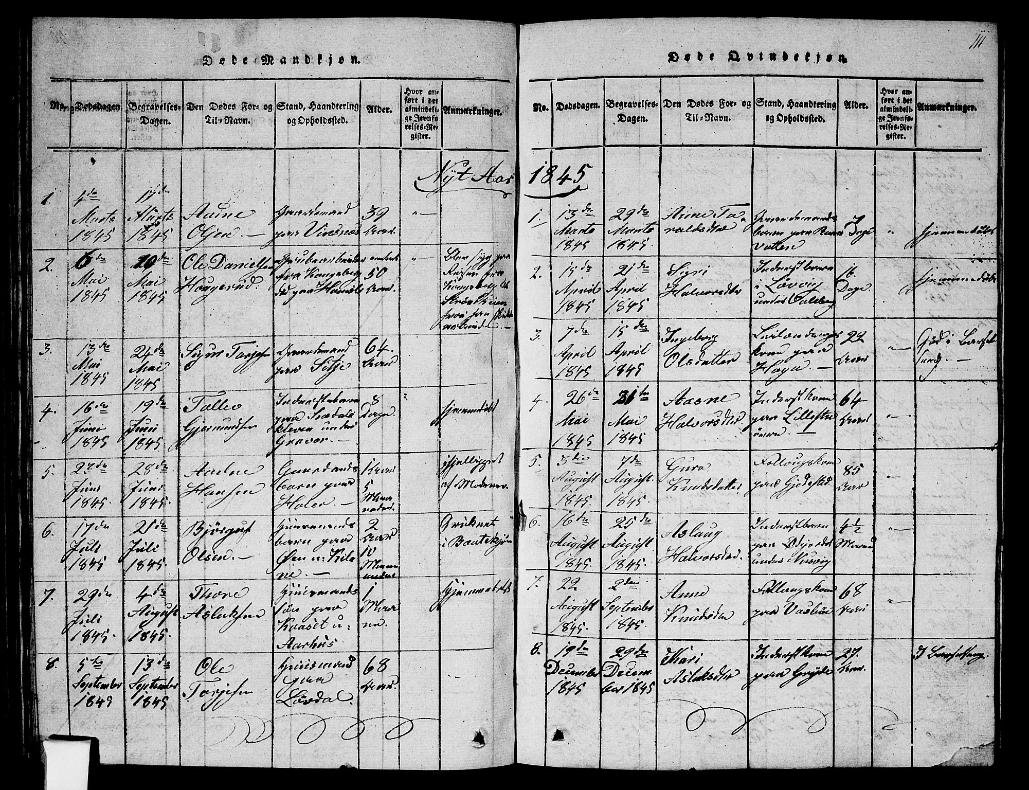 Fyresdal kirkebøker, SAKO/A-263/G/Ga/L0002: Parish register (copy) no. I 2, 1815-1857, p. 111