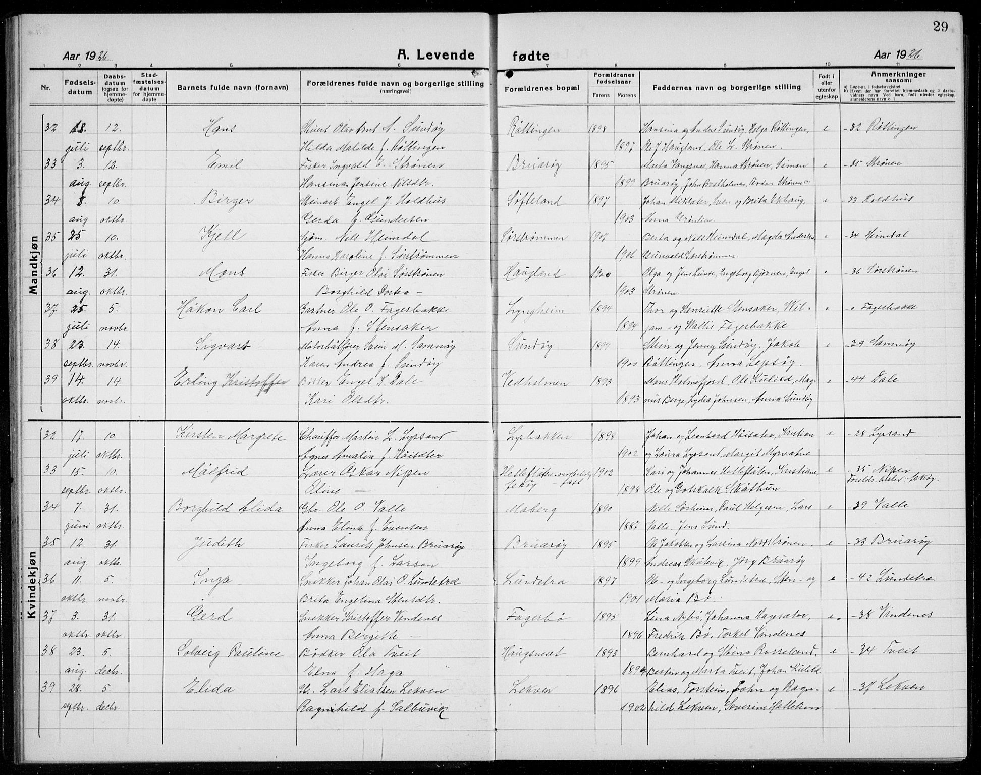 Os sokneprestembete, AV/SAB-A-99929: Parish register (copy) no. A 5, 1923-1941, p. 29