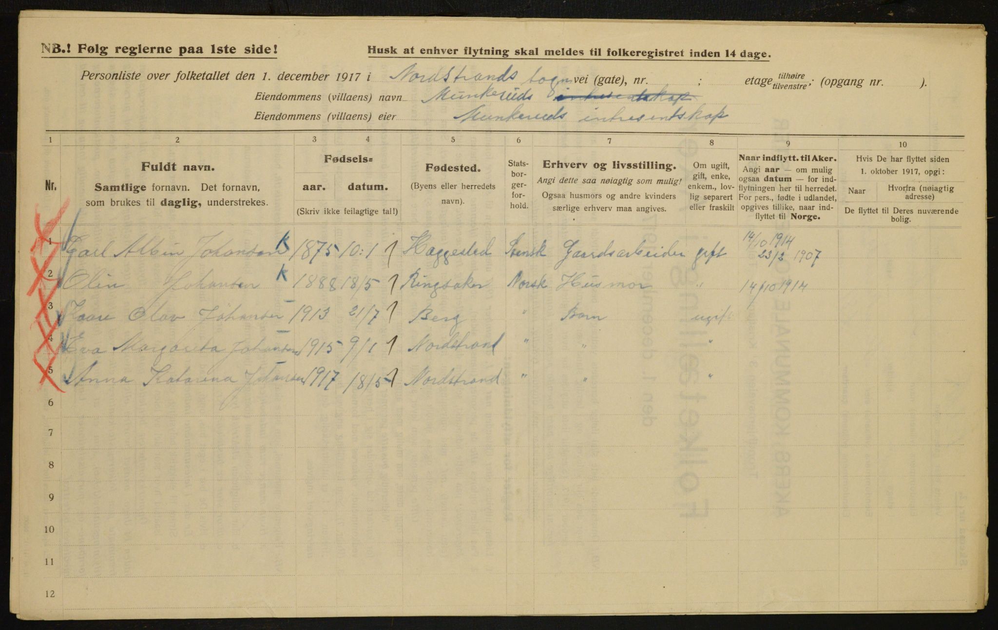 OBA, Municipal Census 1917 for Aker, 1917, p. 18572