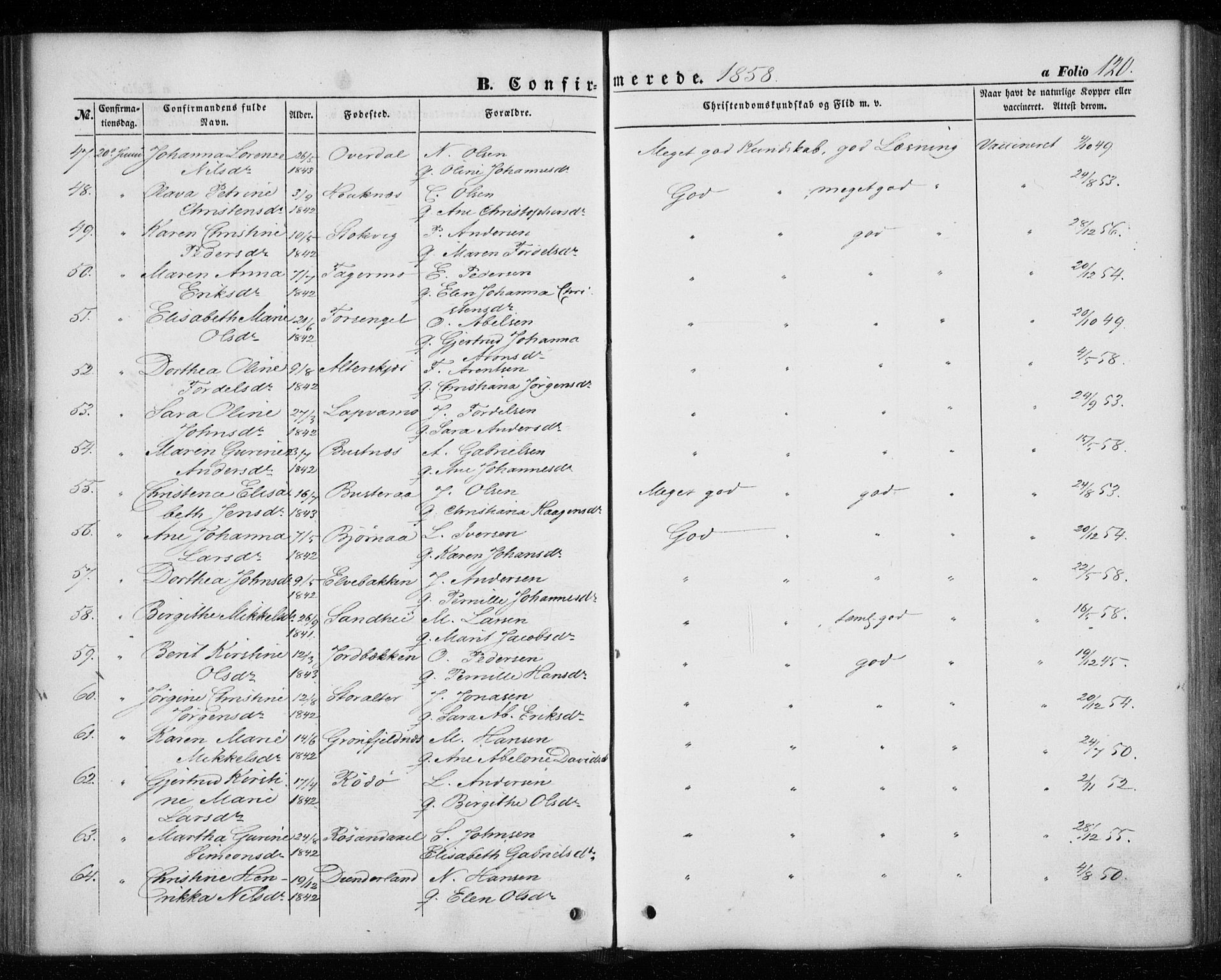 Ministerialprotokoller, klokkerbøker og fødselsregistre - Nordland, AV/SAT-A-1459/827/L0392: Parish register (official) no. 827A04, 1853-1866, p. 120