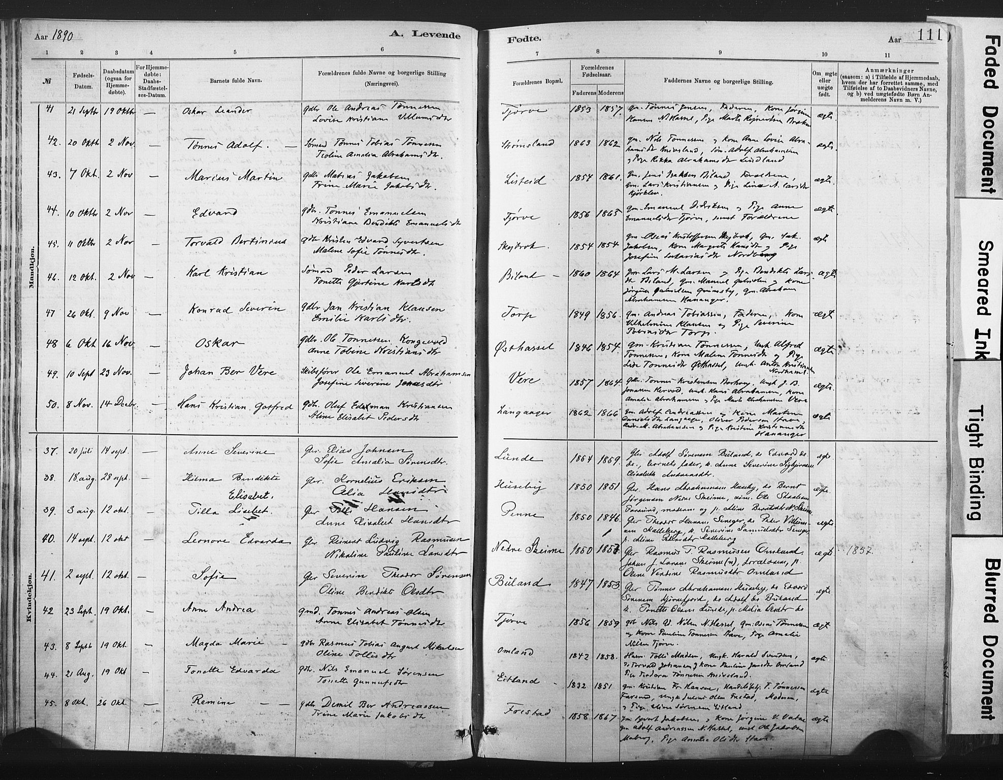 Lista sokneprestkontor, AV/SAK-1111-0027/F/Fa/L0012: Parish register (official) no. A 12, 1879-1903, p. 111