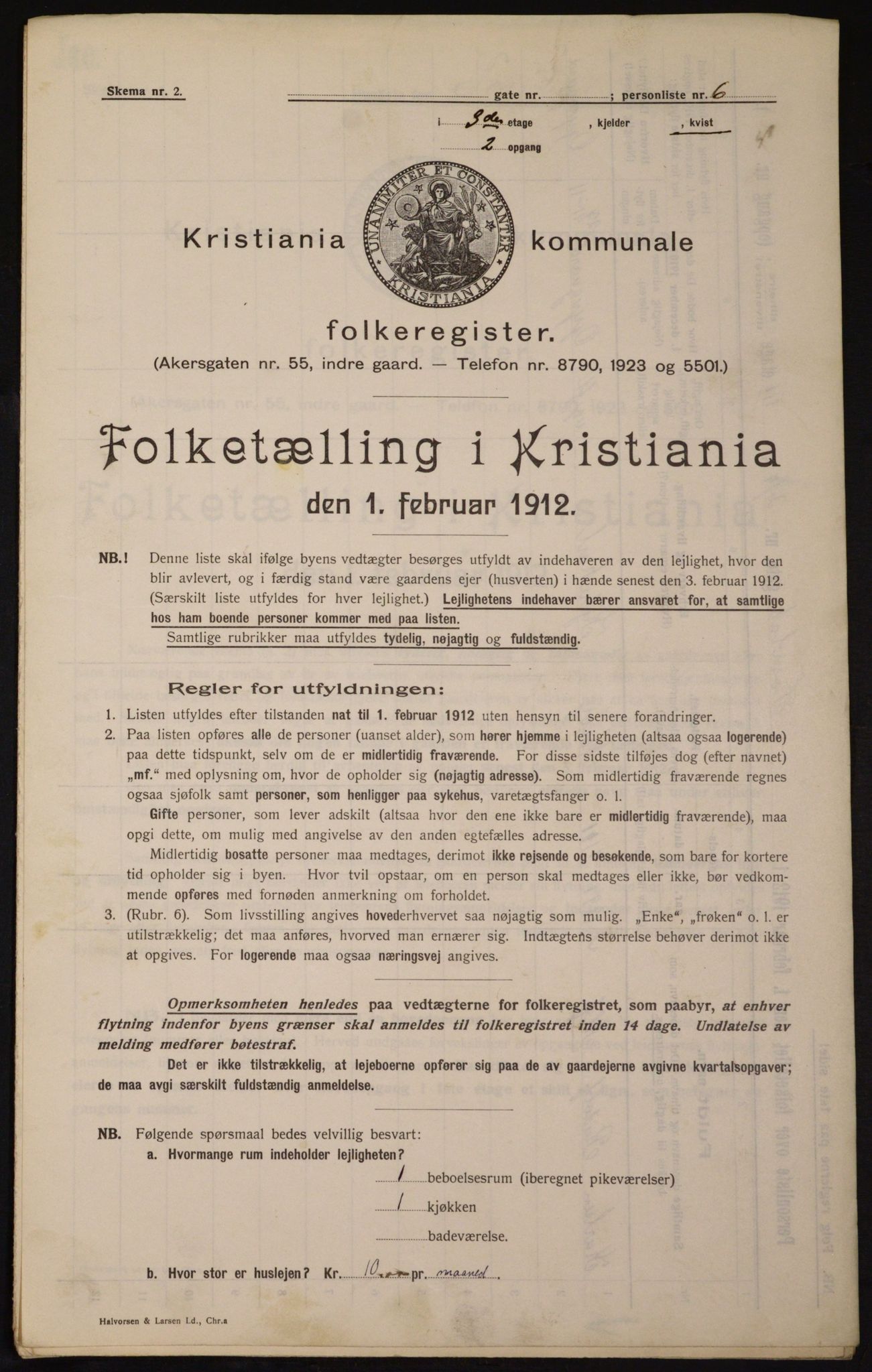OBA, Municipal Census 1912 for Kristiania, 1912, p. 115001
