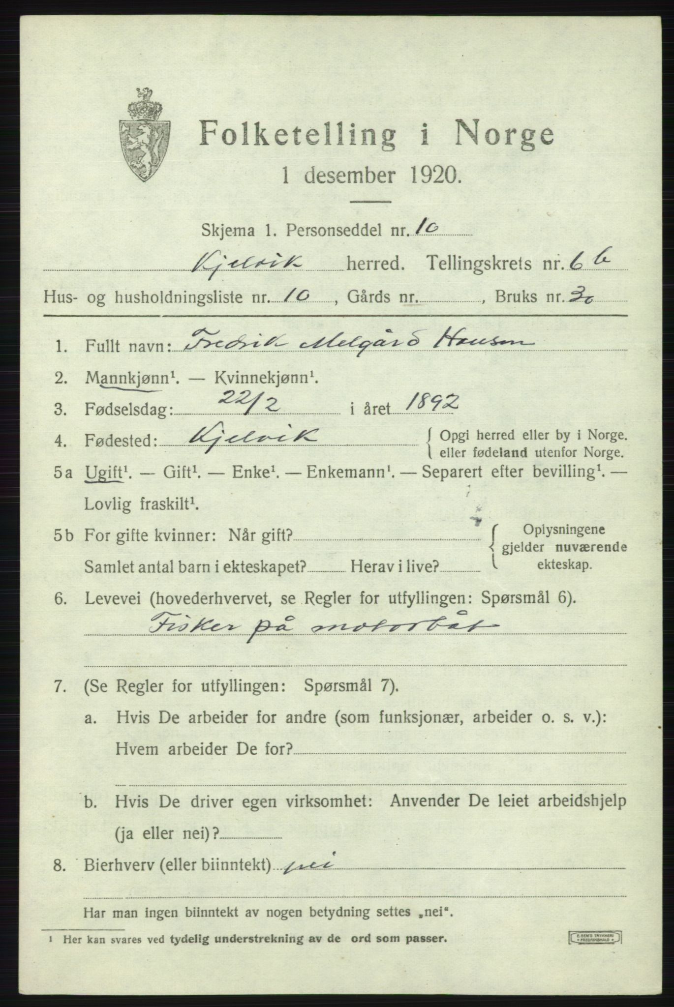 SATØ, 1920 census for Kjelvik, 1920, p. 3737