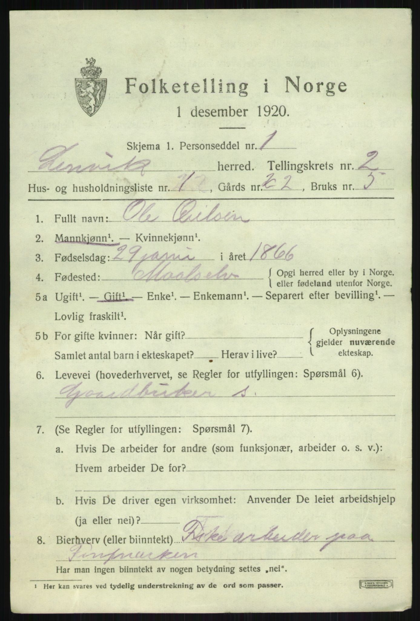 SATØ, 1920 census for Lenvik, 1920, p. 3870