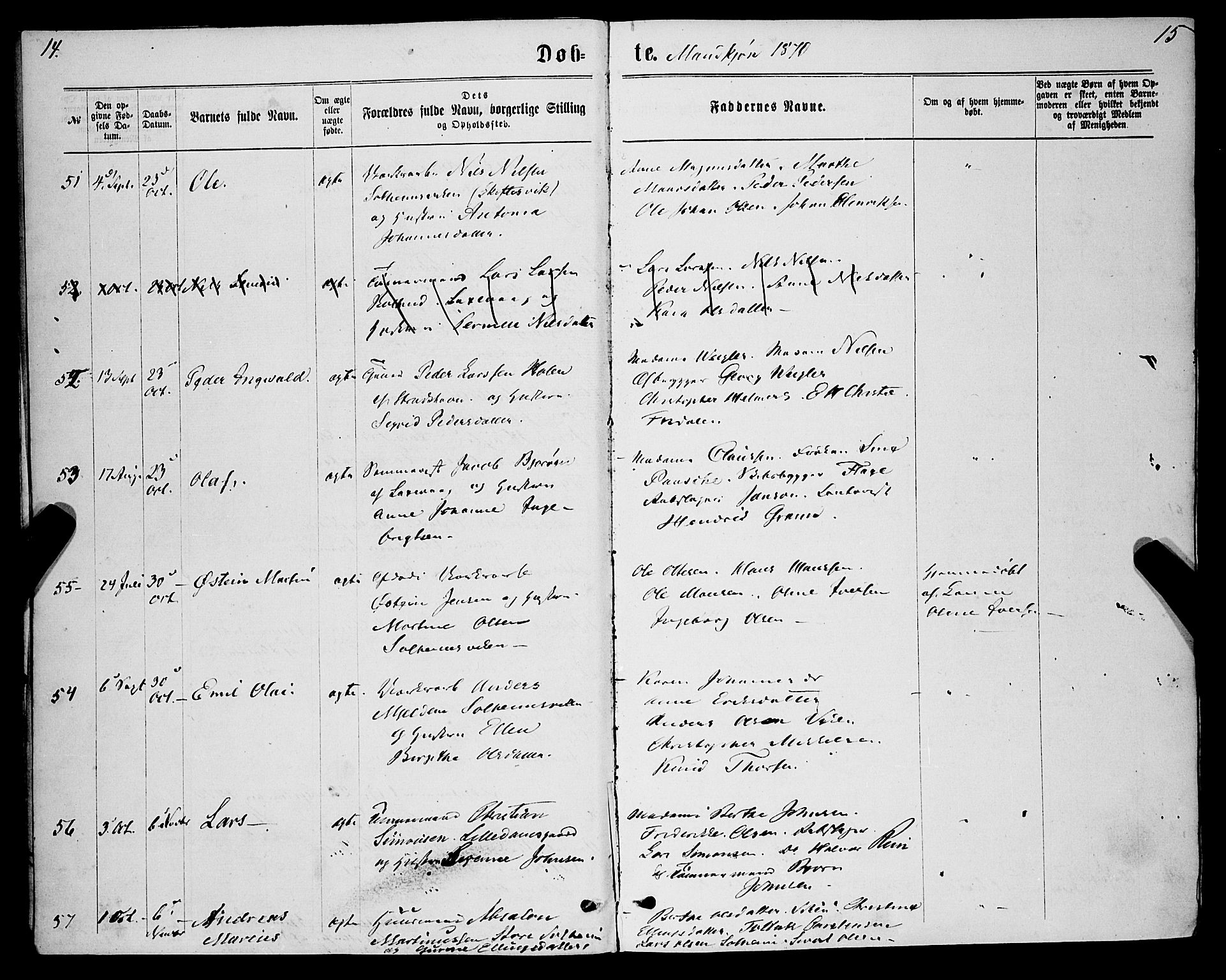 St. Jørgens hospital og Årstad sokneprestembete, AV/SAB-A-99934: Parish register (official) no. A 6, 1870-1878, p. 14-15