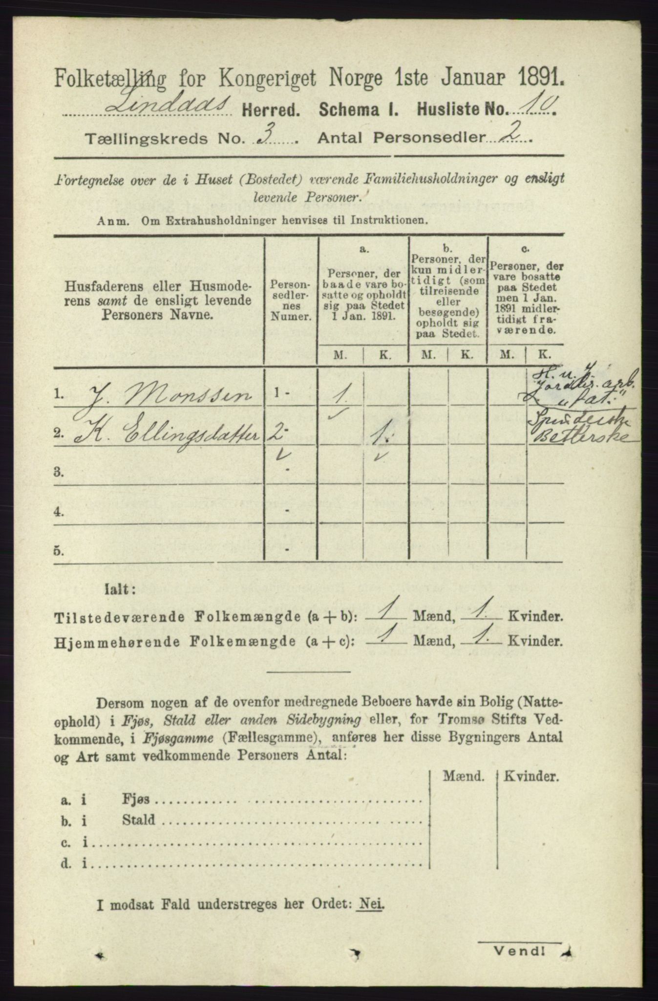 RA, 1891 census for 1263 Lindås, 1891, p. 766