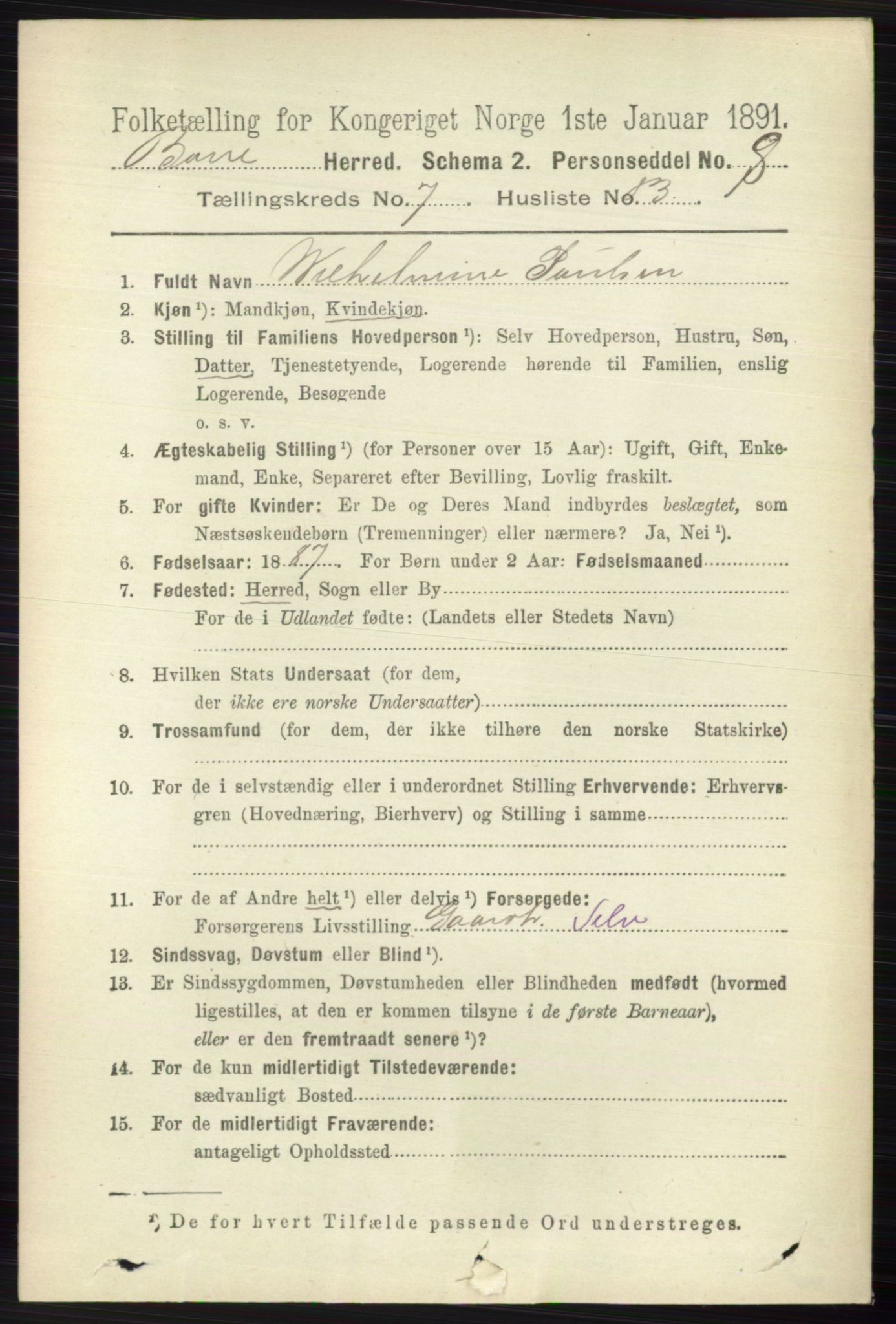 RA, 1891 census for 0717 Borre, 1891, p. 3670