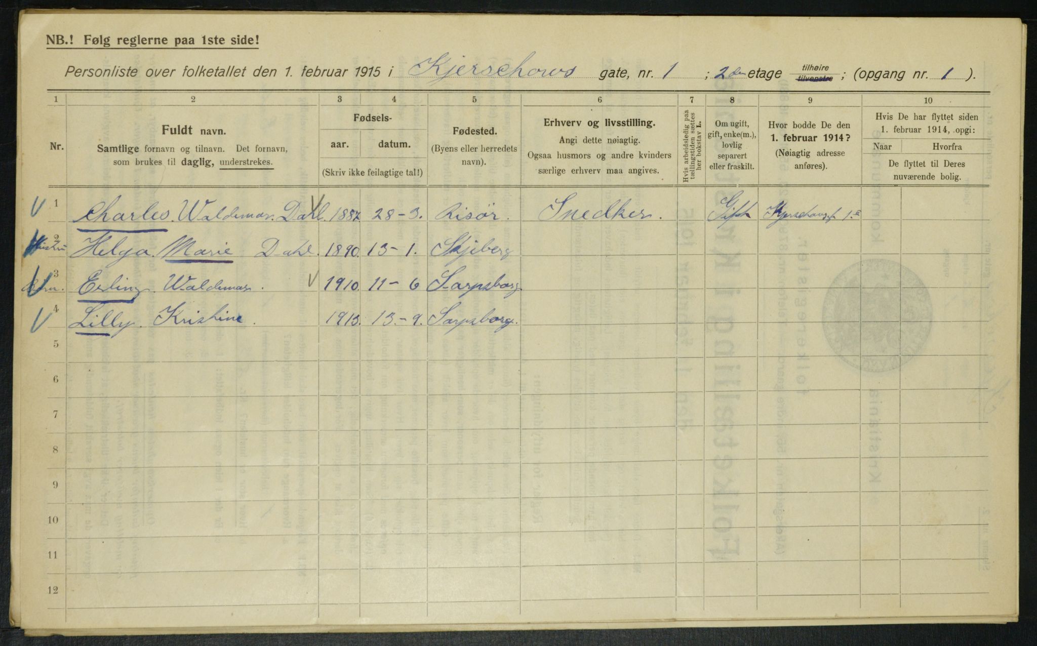 OBA, Municipal Census 1915 for Kristiania, 1915, p. 48931