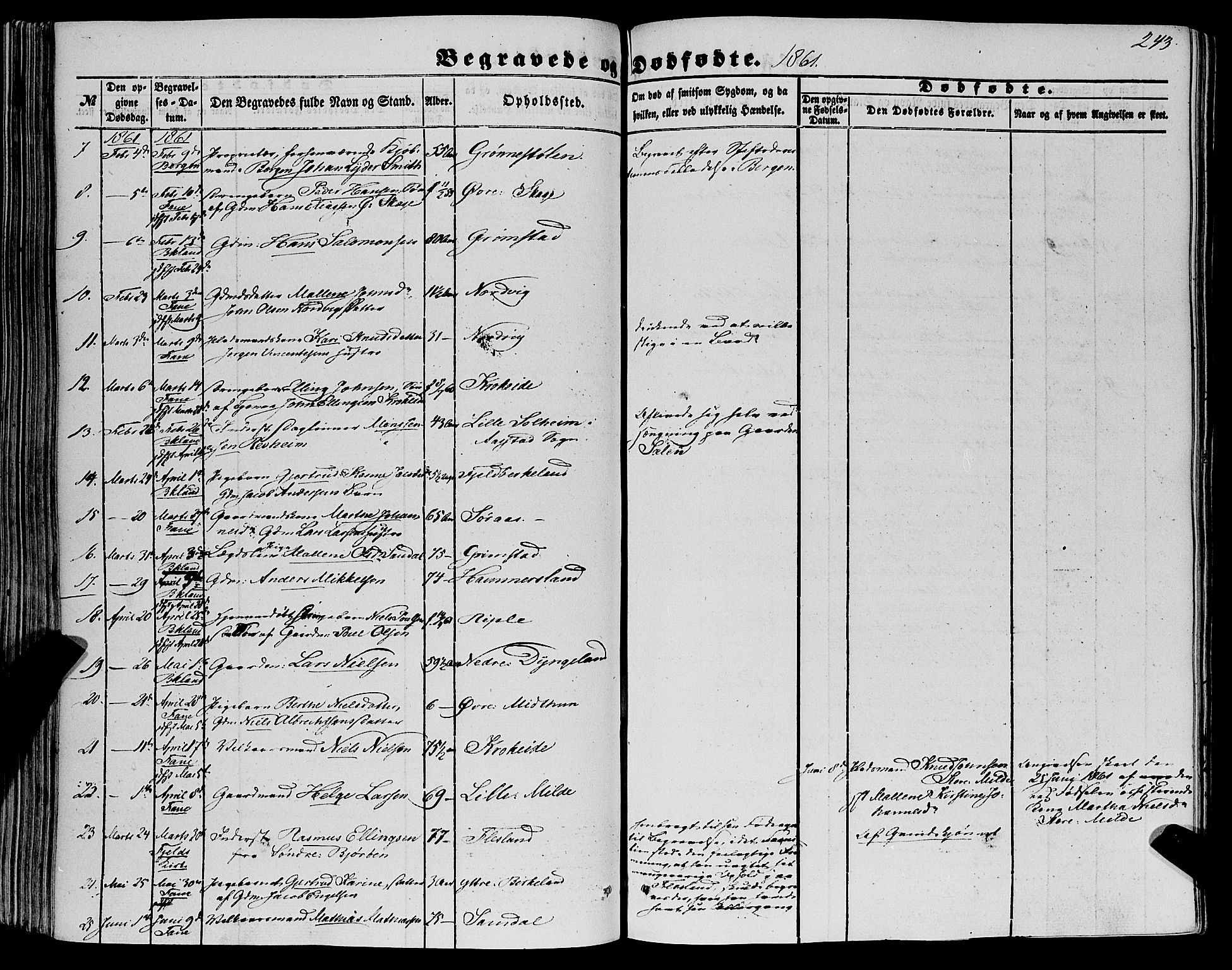 Fana Sokneprestembete, AV/SAB-A-75101/H/Haa/Haaa/L0011: Parish register (official) no. A 11, 1851-1862, p. 243