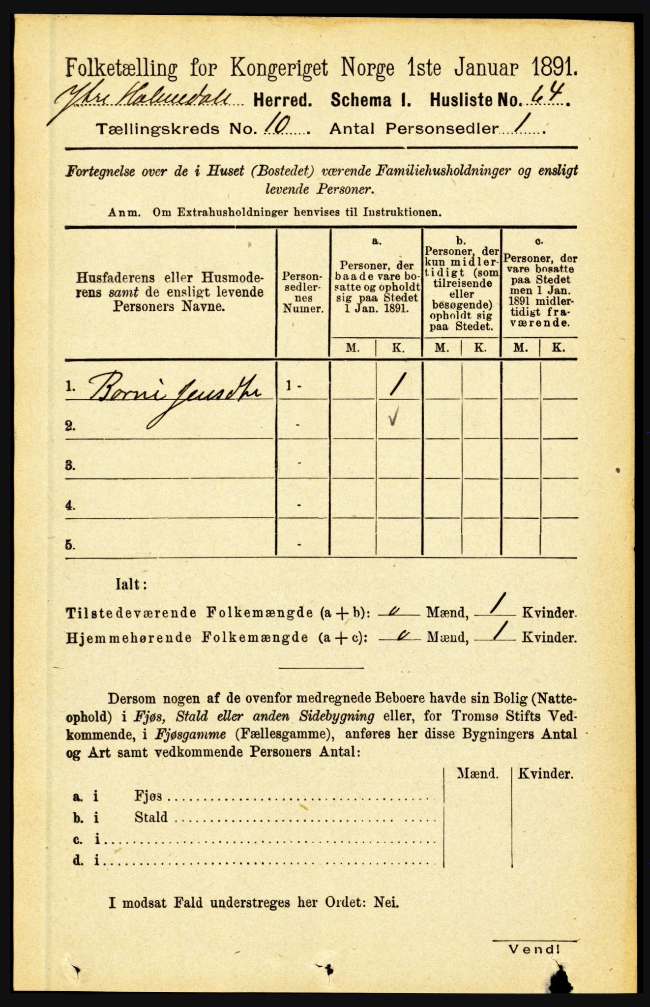 RA, 1891 census for 1429 Ytre Holmedal, 1891, p. 2291