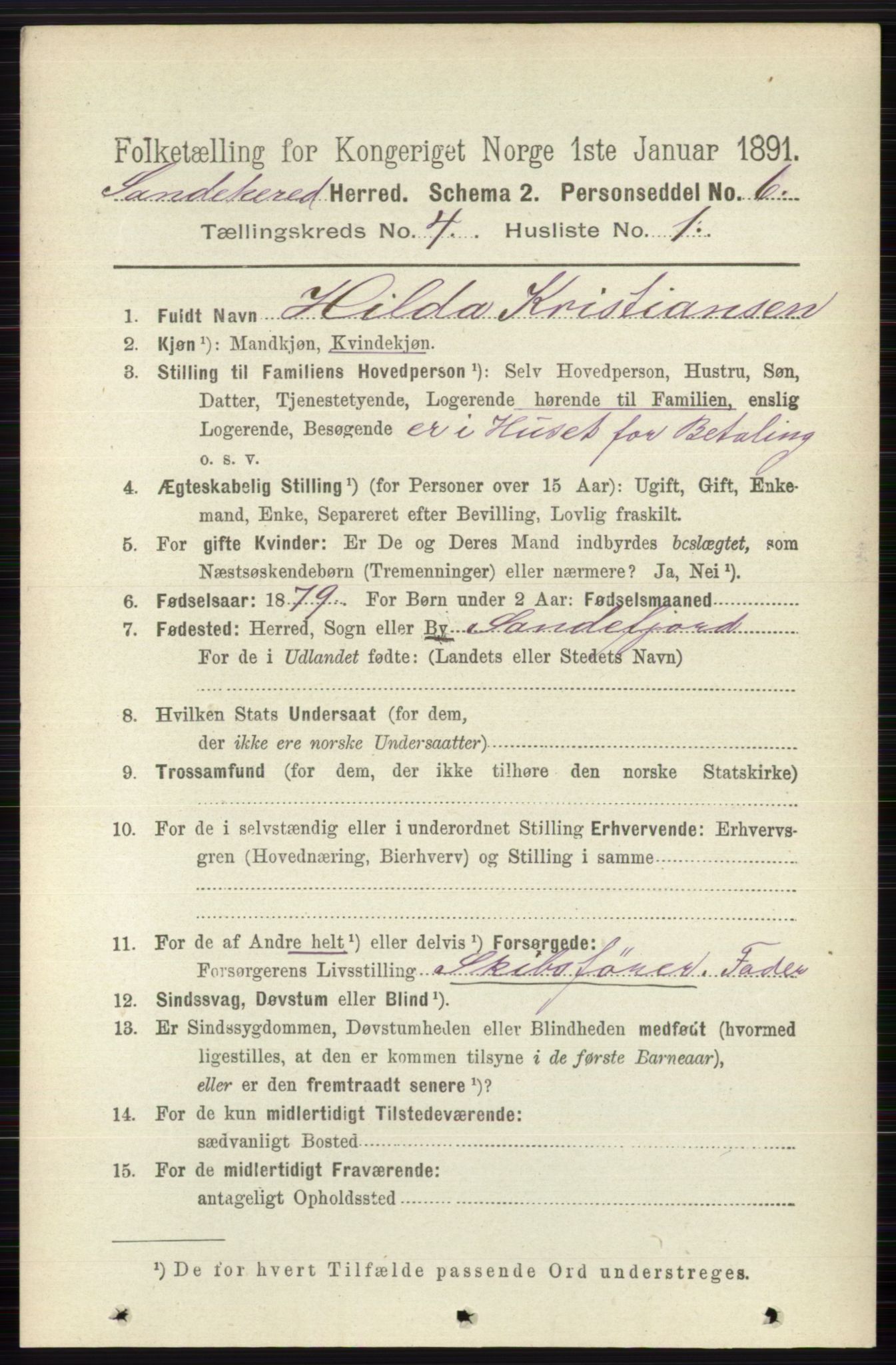 RA, 1891 census for 0724 Sandeherred, 1891, p. 2354