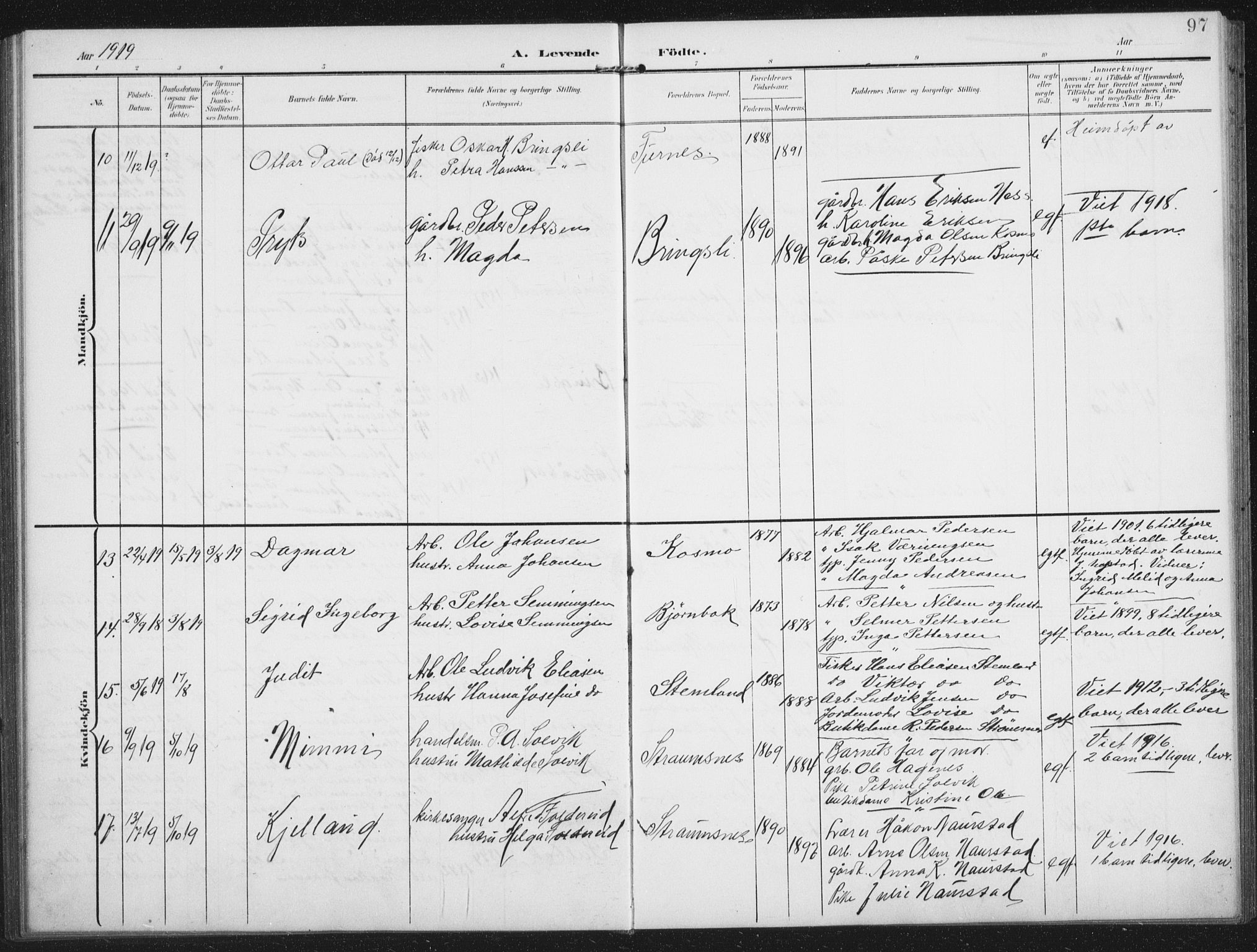 Ministerialprotokoller, klokkerbøker og fødselsregistre - Nordland, AV/SAT-A-1459/851/L0726: Parish register (copy) no. 851C01, 1902-1924, p. 97