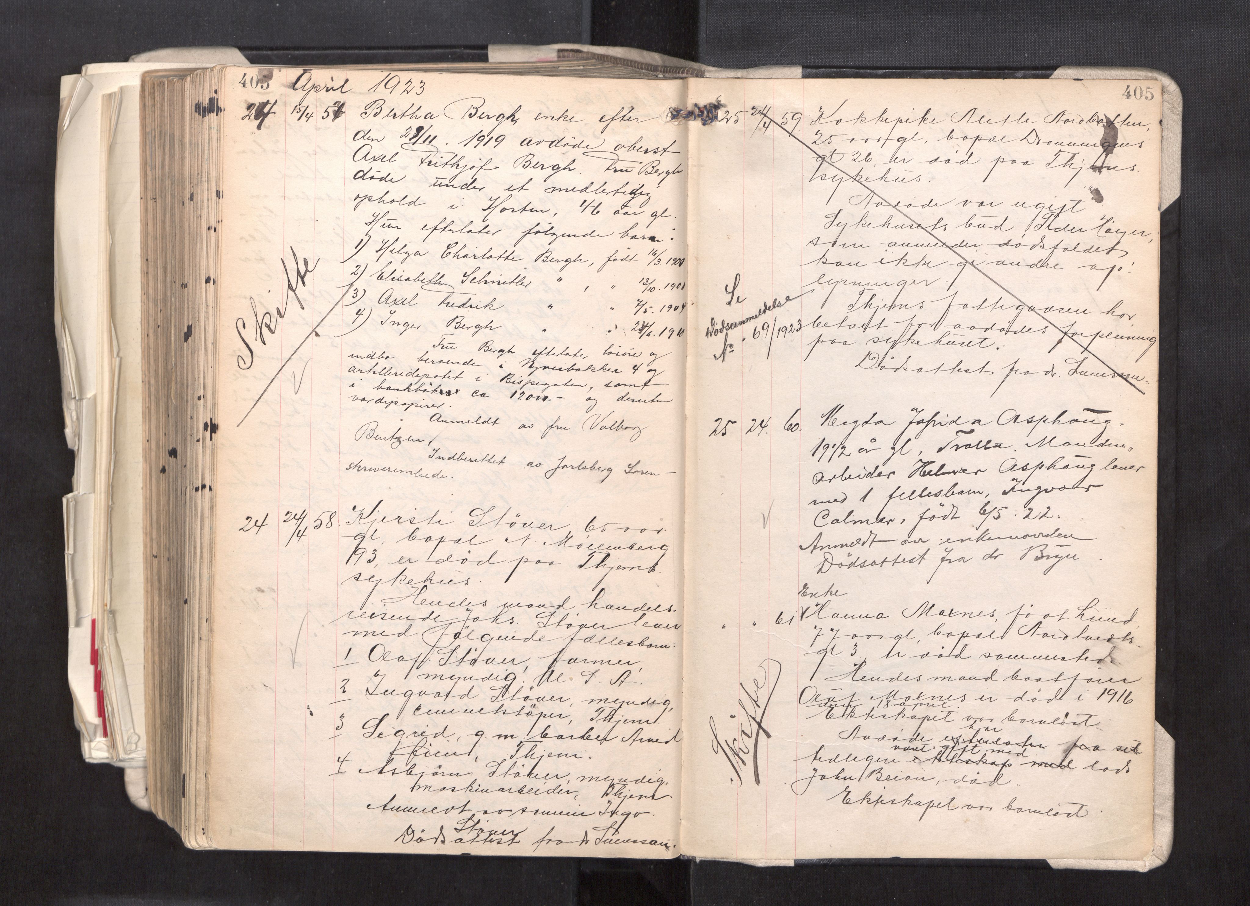 Trondheim byfogd, AV/SAT-A-0003/1/3/3L/L0011: Dødsanmeldelsesprotokoll, 1920-1923, p. 405