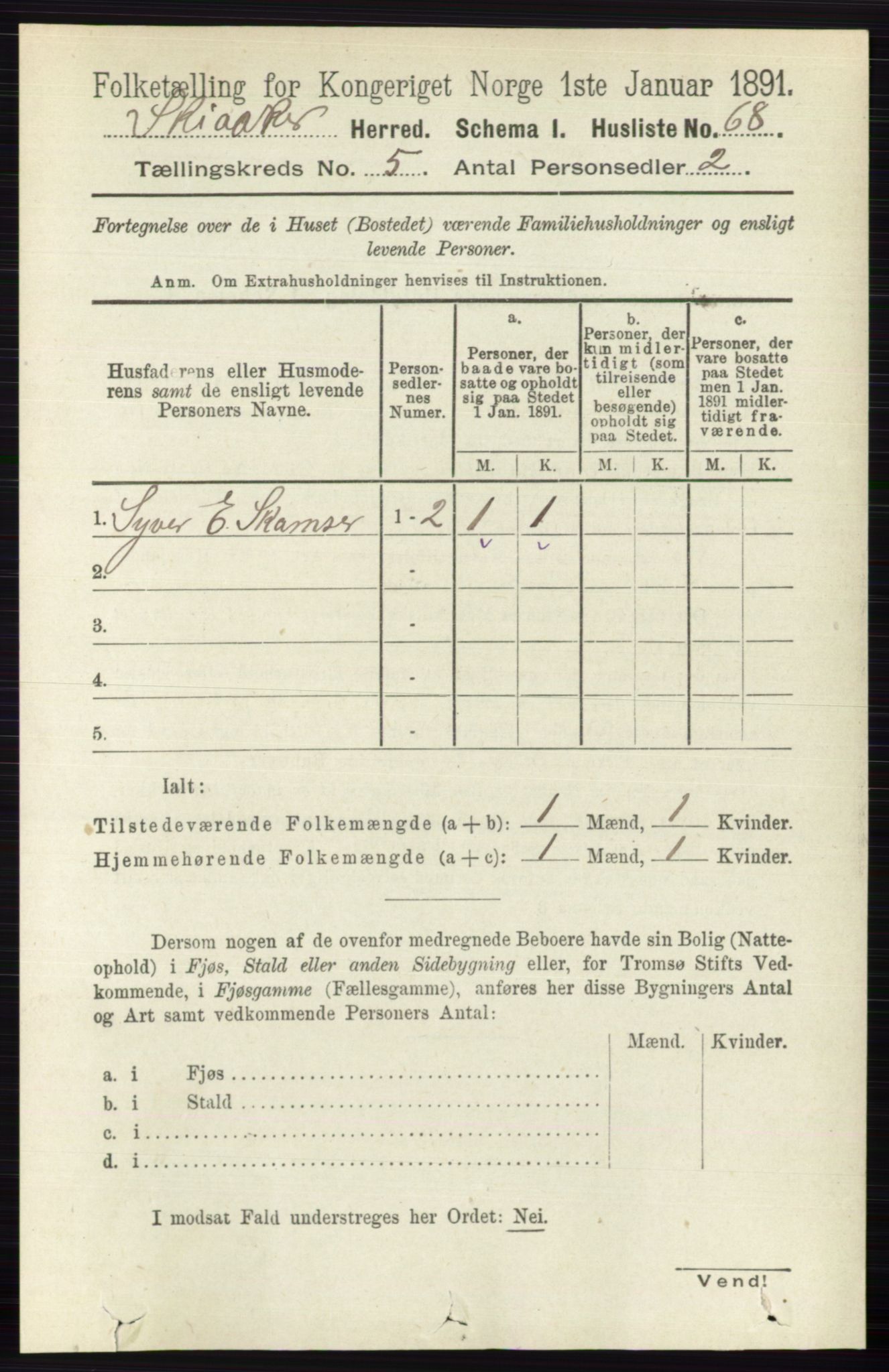 RA, 1891 census for 0513 Skjåk, 1891, p. 1612