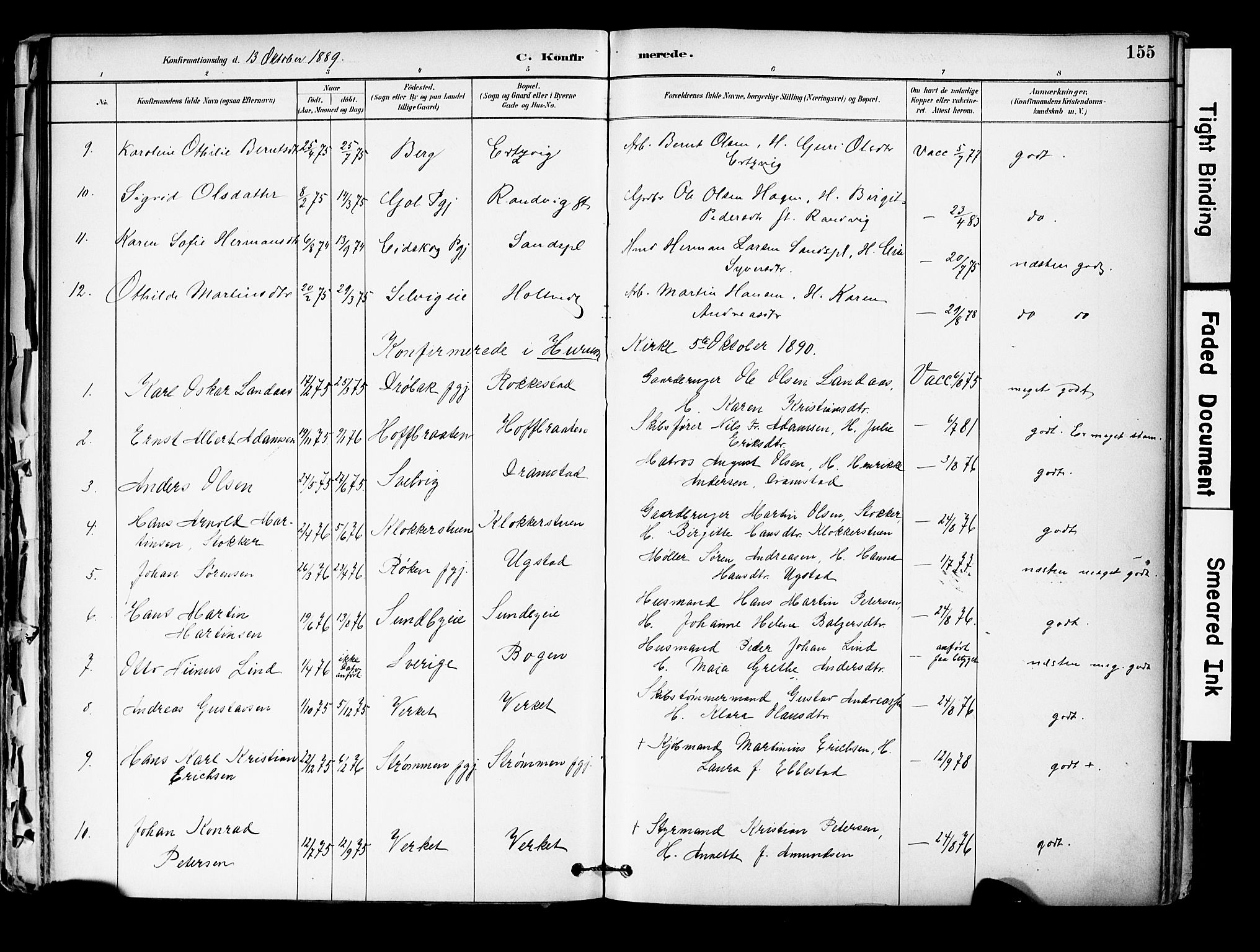 Hurum kirkebøker, SAKO/A-229/F/Fa/L0014: Parish register (official) no. 14, 1882-1895, p. 155