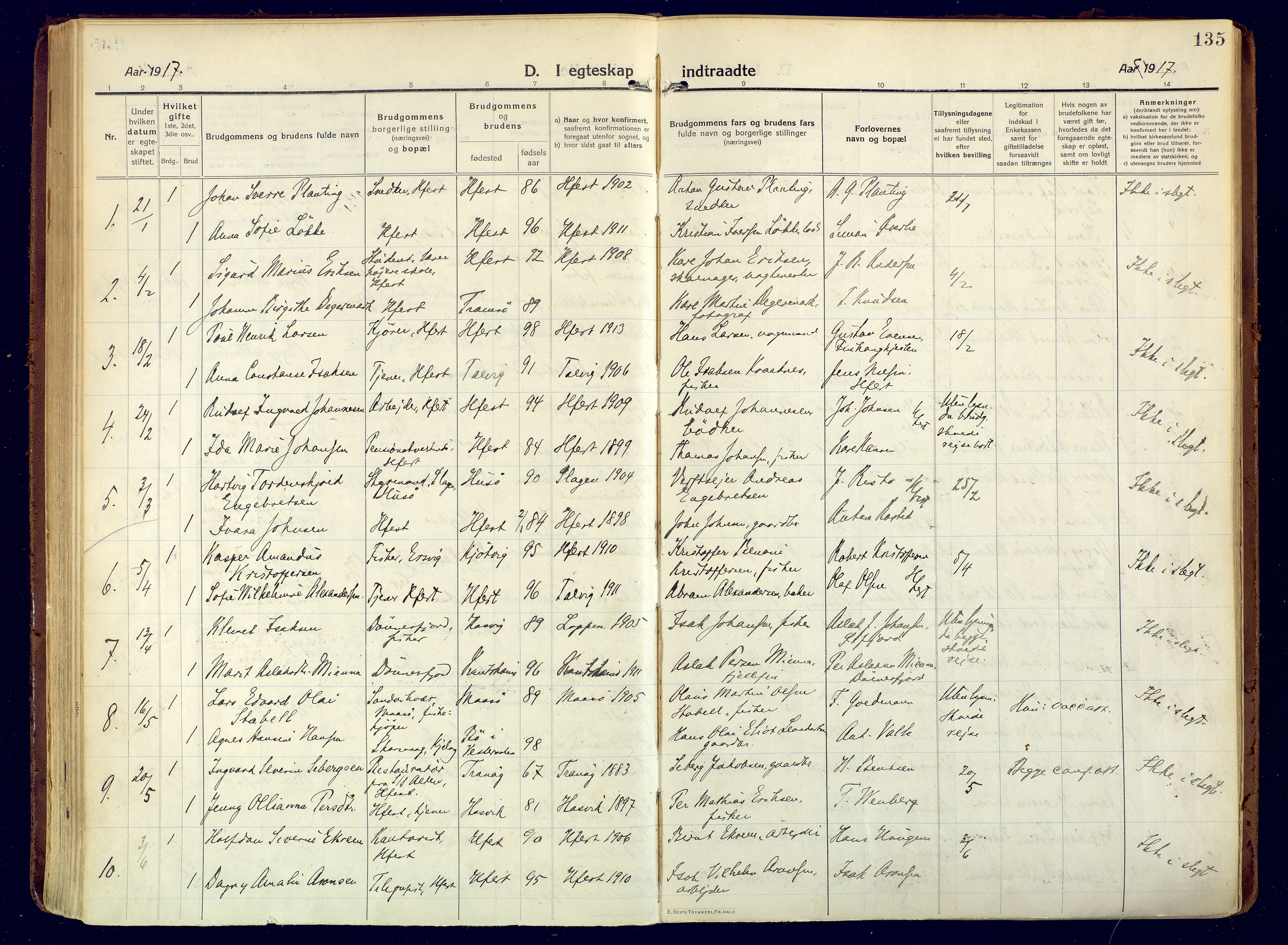 Hammerfest sokneprestkontor, SATØ/S-1347/H/Ha/L0015.kirke: Parish register (official) no. 15, 1916-1923, p. 135