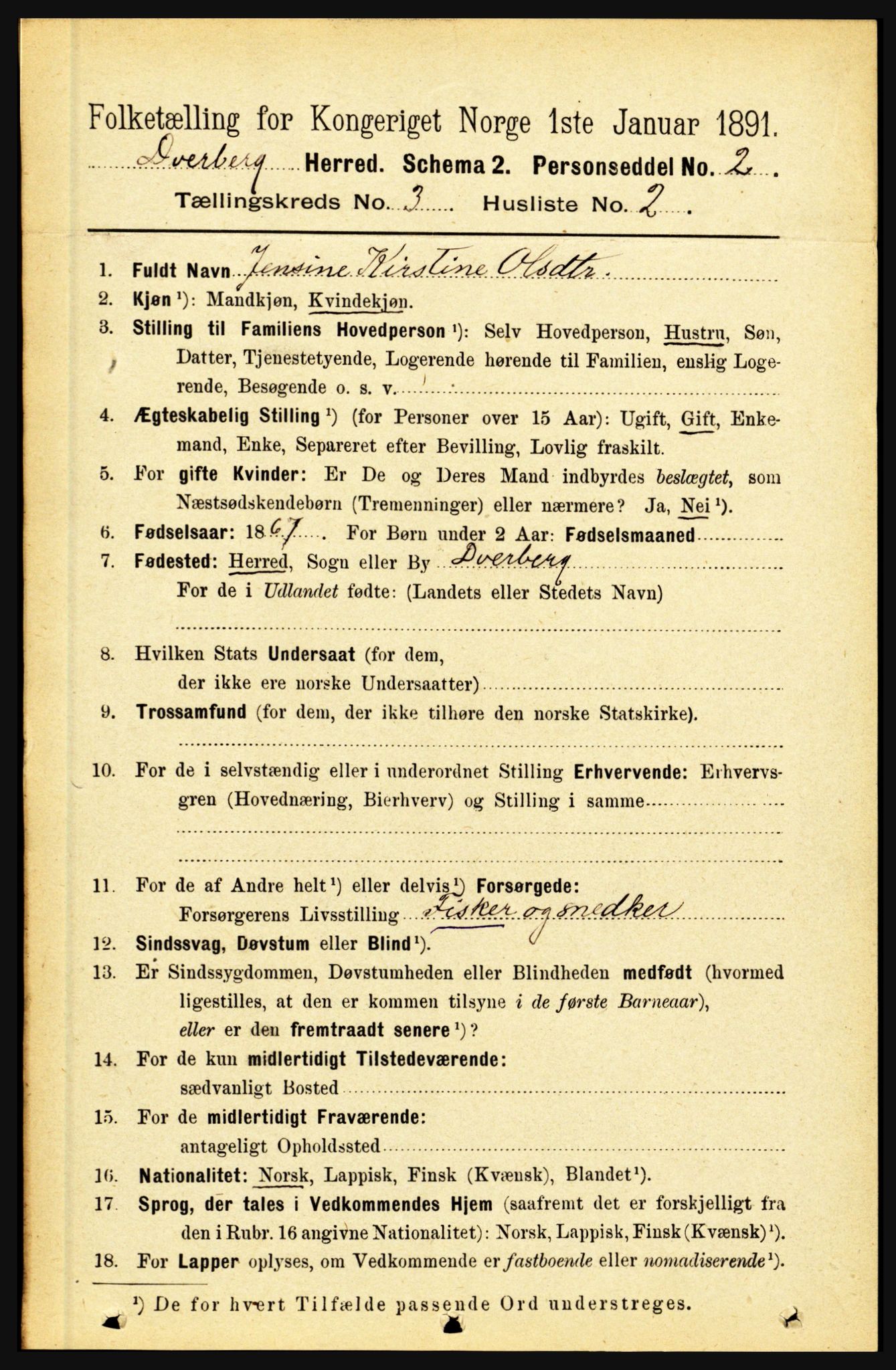 RA, 1891 census for 1872 Dverberg, 1891, p. 941