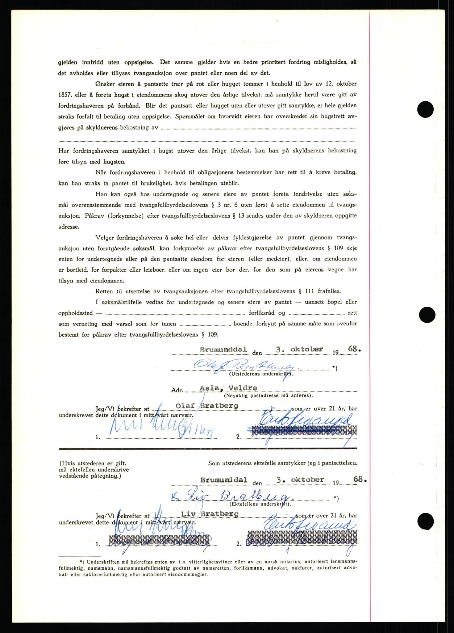 Nord-Hedmark sorenskriveri, AV/SAH-TING-012/H/Hb/Hbf/L0077: Mortgage book no. B77, 1968-1969, Diary no: : 6926/1968