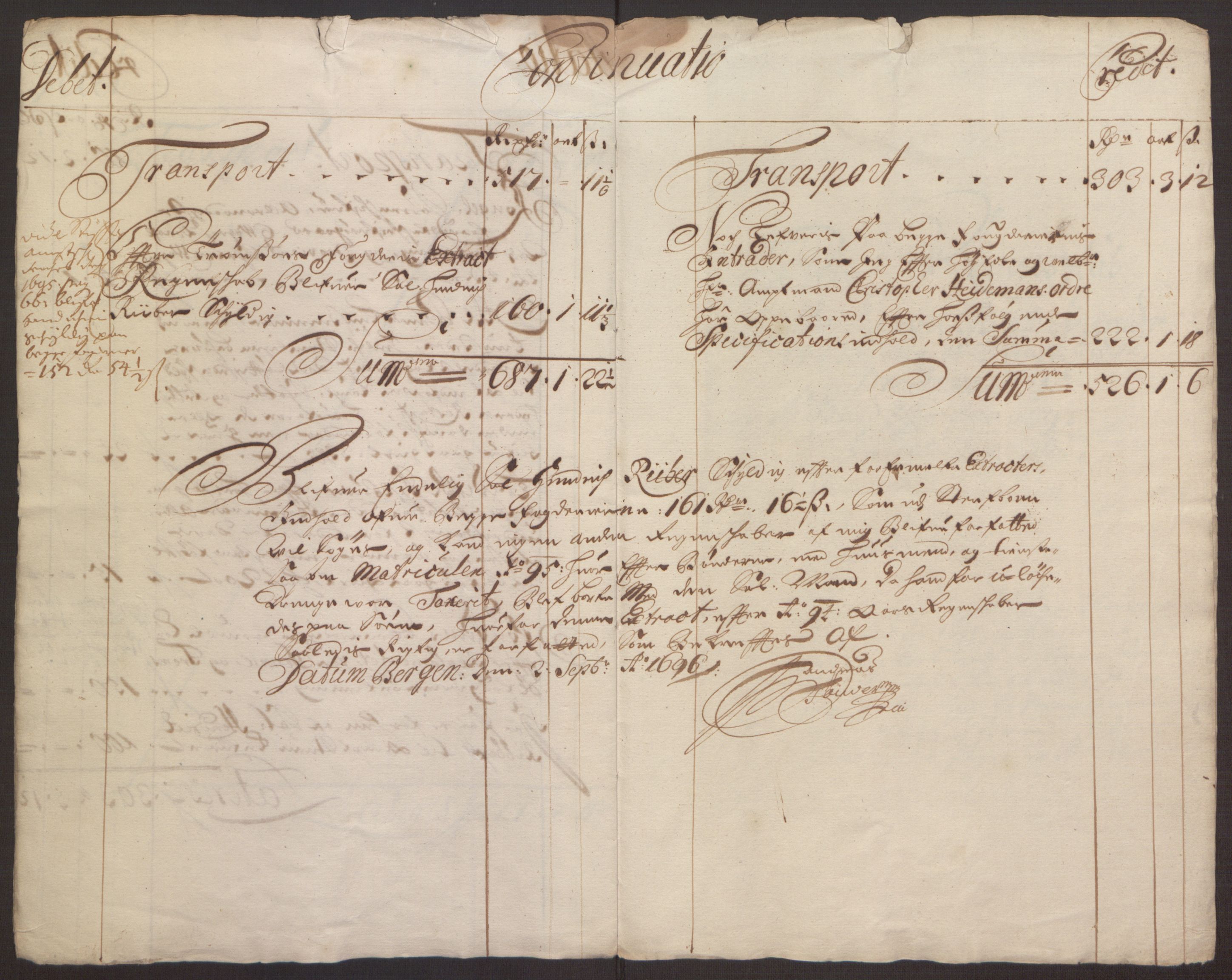 Rentekammeret inntil 1814, Reviderte regnskaper, Fogderegnskap, AV/RA-EA-4092/R68/L4753: Fogderegnskap Senja og Troms, 1694-1696, p. 215