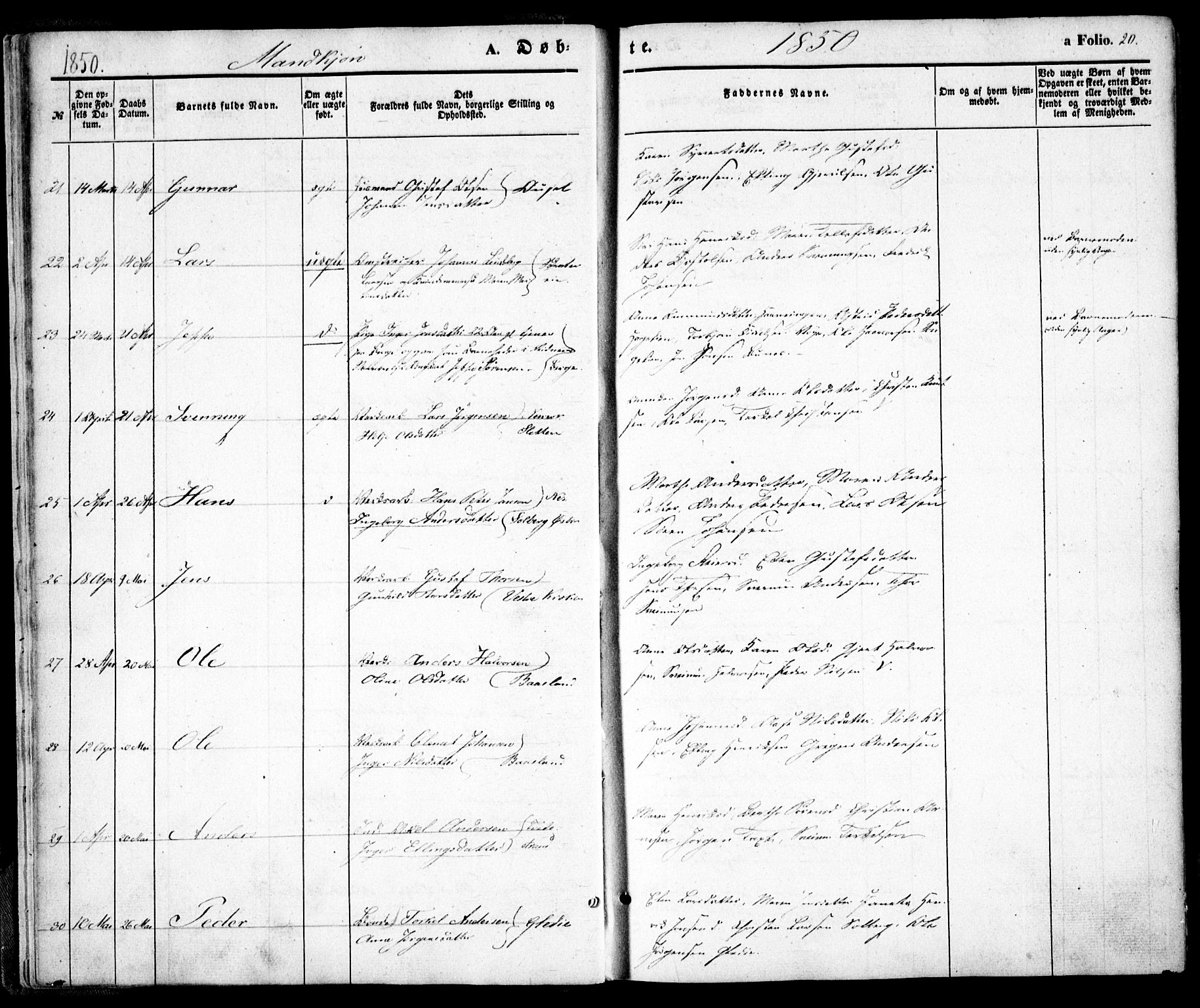 Holt sokneprestkontor, AV/SAK-1111-0021/F/Fa/L0008: Parish register (official) no. A 8, 1849-1860, p. 20