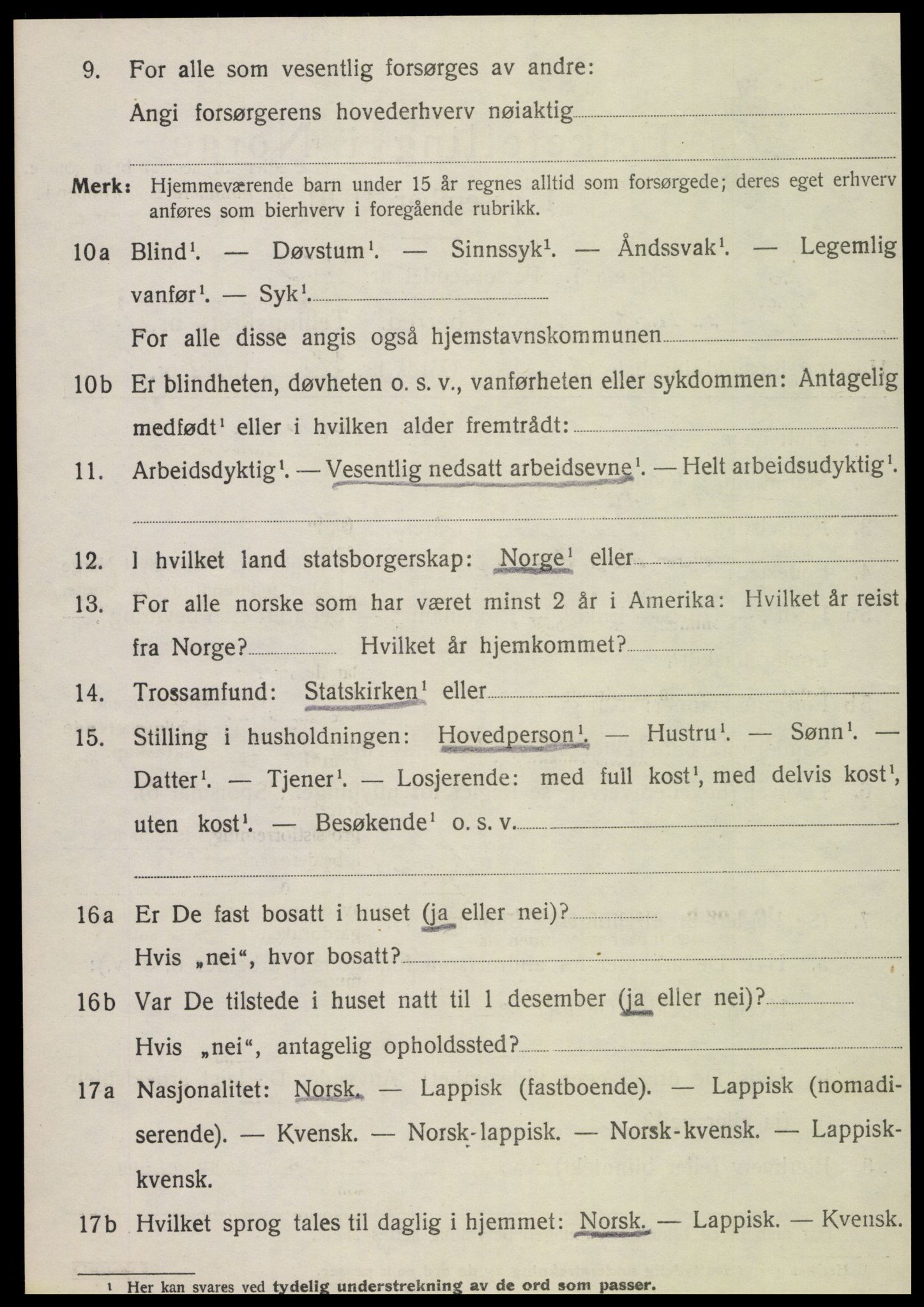 SAT, 1920 census for Stamnes, 1920, p. 3005