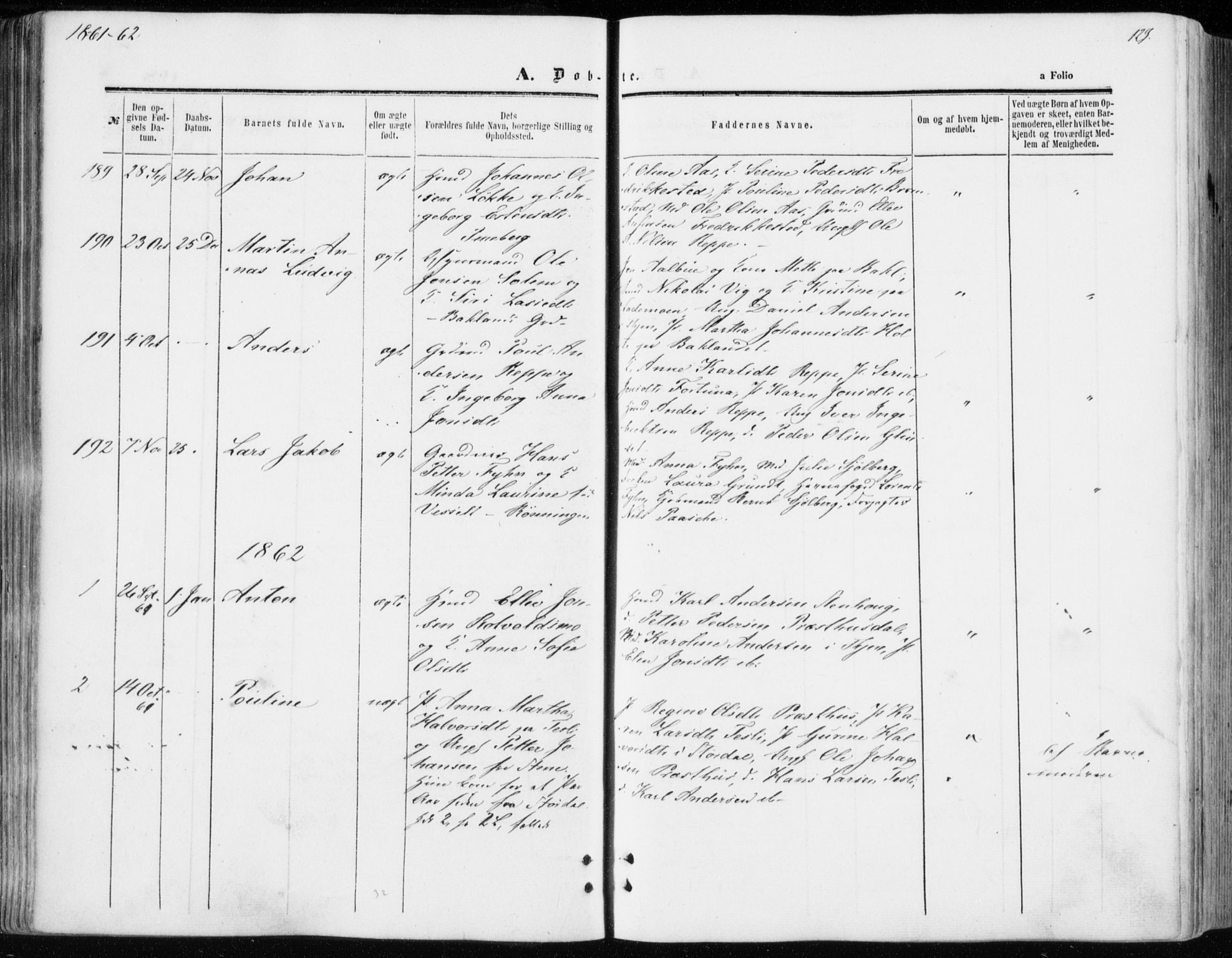 Ministerialprotokoller, klokkerbøker og fødselsregistre - Sør-Trøndelag, SAT/A-1456/606/L0292: Parish register (official) no. 606A07, 1856-1865, p. 129