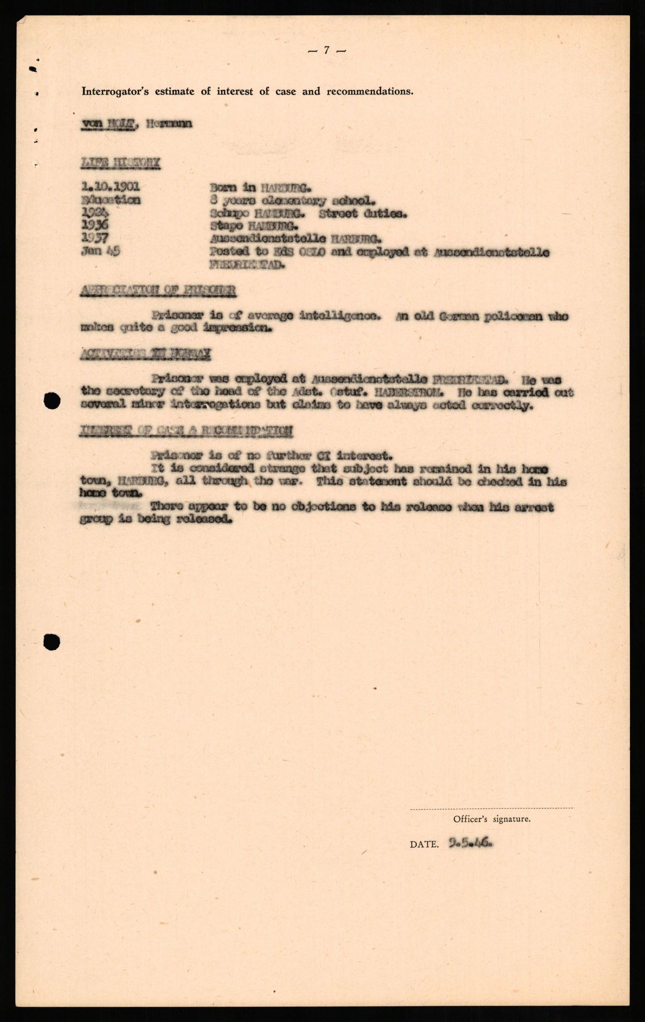 Forsvaret, Forsvarets overkommando II, AV/RA-RAFA-3915/D/Db/L0013: CI Questionaires. Tyske okkupasjonsstyrker i Norge. Tyskere., 1945-1946, p. 425