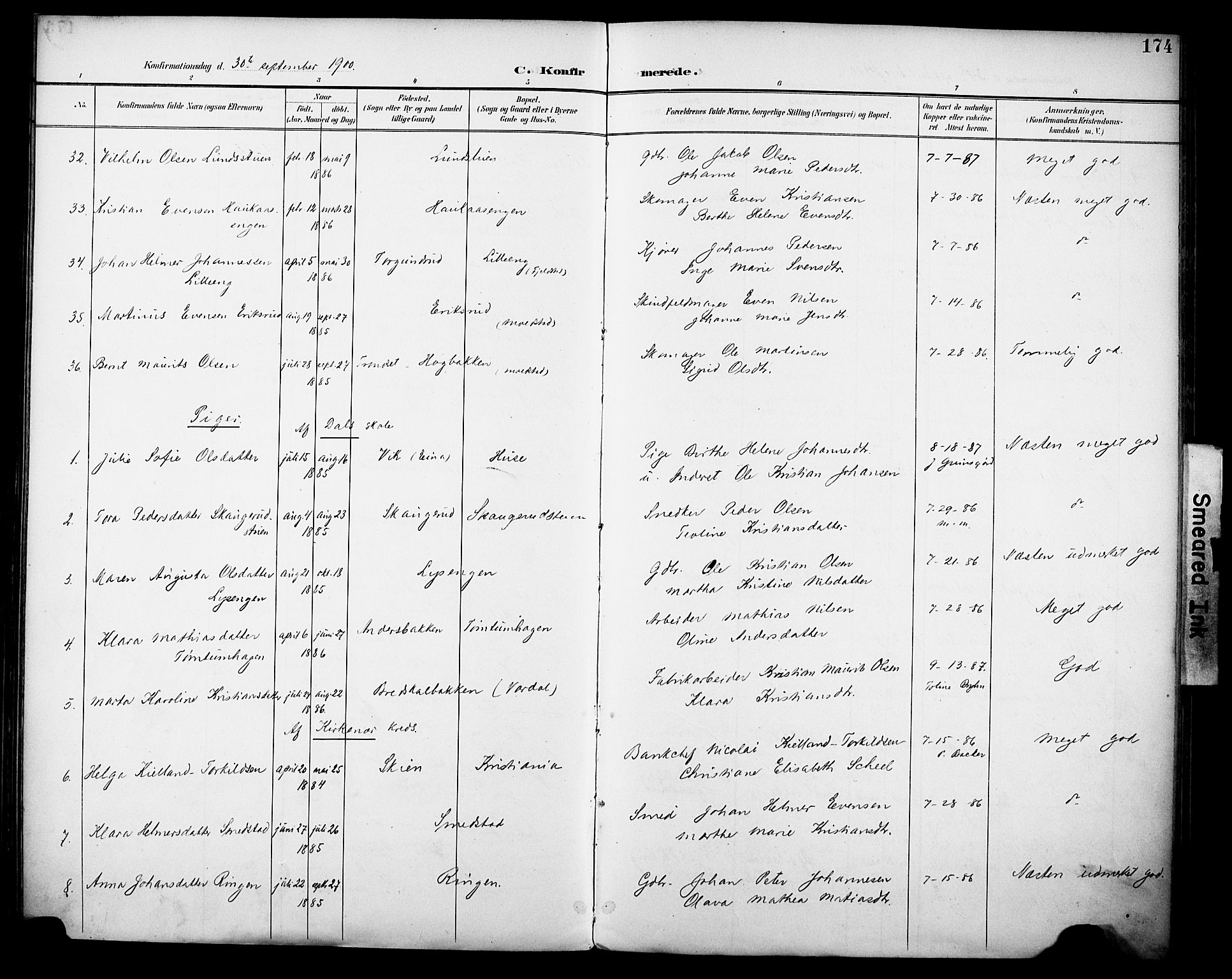 Vestre Toten prestekontor, AV/SAH-PREST-108/H/Ha/Haa/L0013: Parish register (official) no. 13, 1895-1911, p. 174