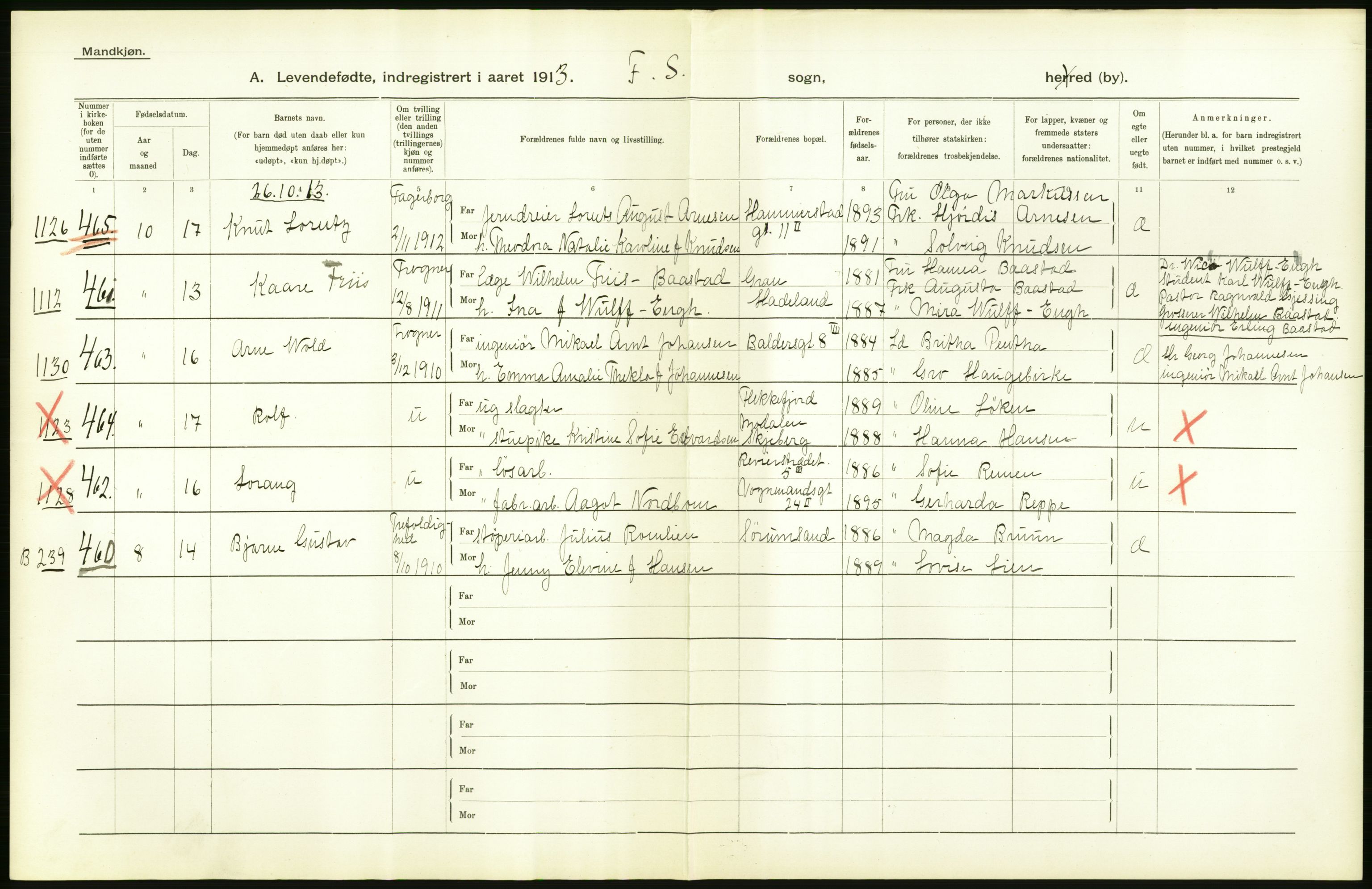 Statistisk sentralbyrå, Sosiodemografiske emner, Befolkning, AV/RA-S-2228/D/Df/Dfb/Dfbc/L0007: Kristiania: Levendefødte menn og kvinner., 1913, p. 28