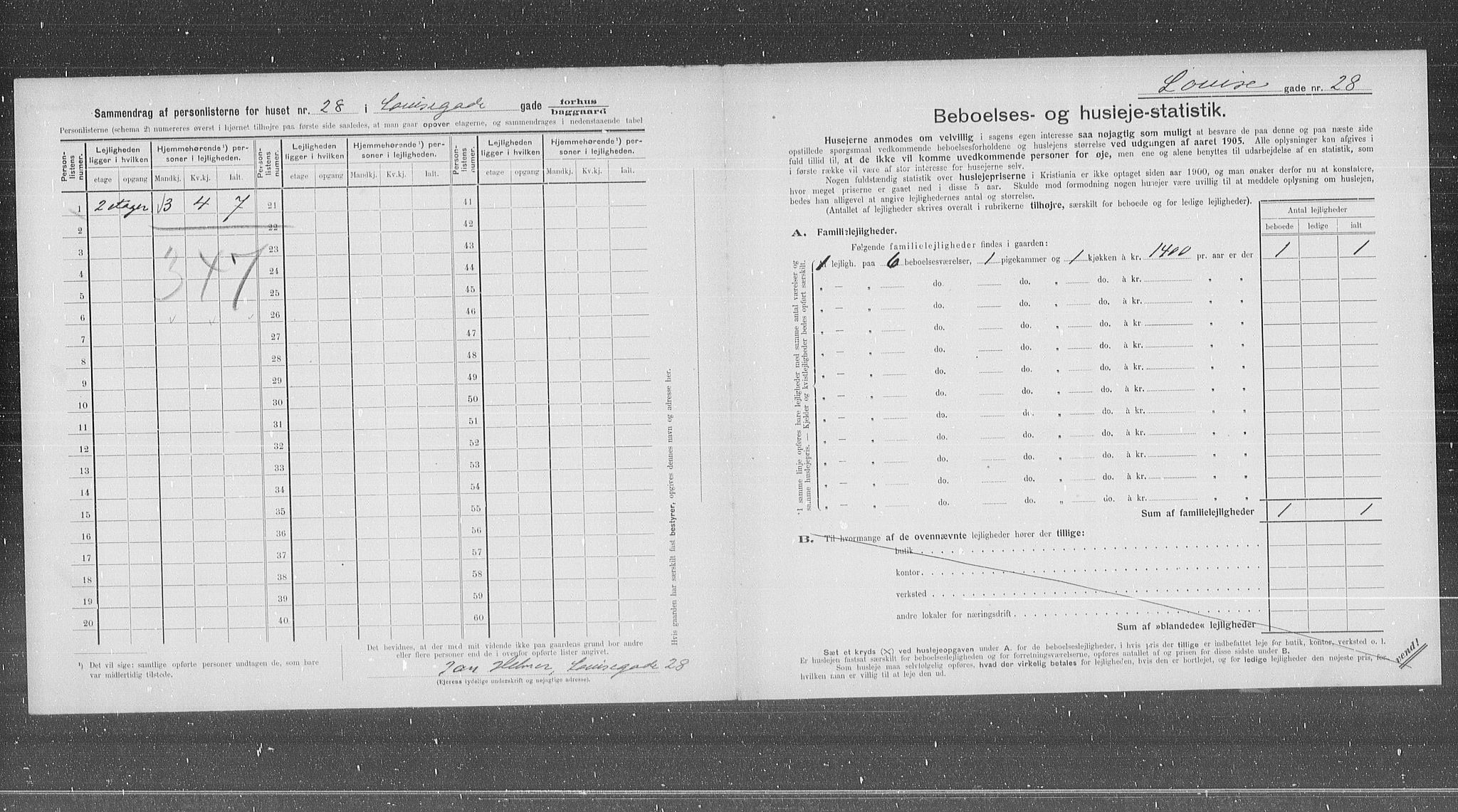 OBA, Municipal Census 1905 for Kristiania, 1905, p. 30706