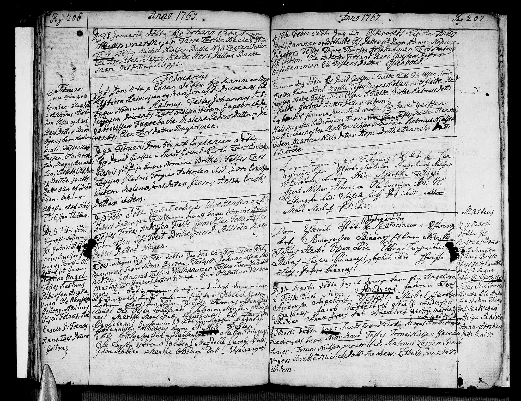 Sund sokneprestembete, AV/SAB-A-99930: Parish register (official) no. A 4, 1748-1769, p. 206-207