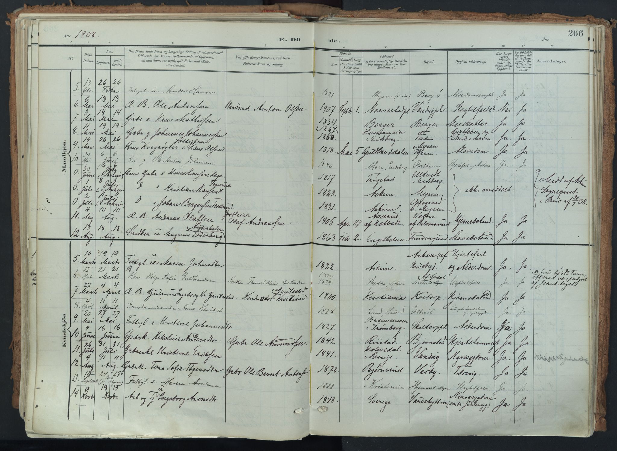 Eidsberg prestekontor Kirkebøker, SAO/A-10905/F/Fa/L0014: Parish register (official) no. I 14, 1902-1919, p. 266