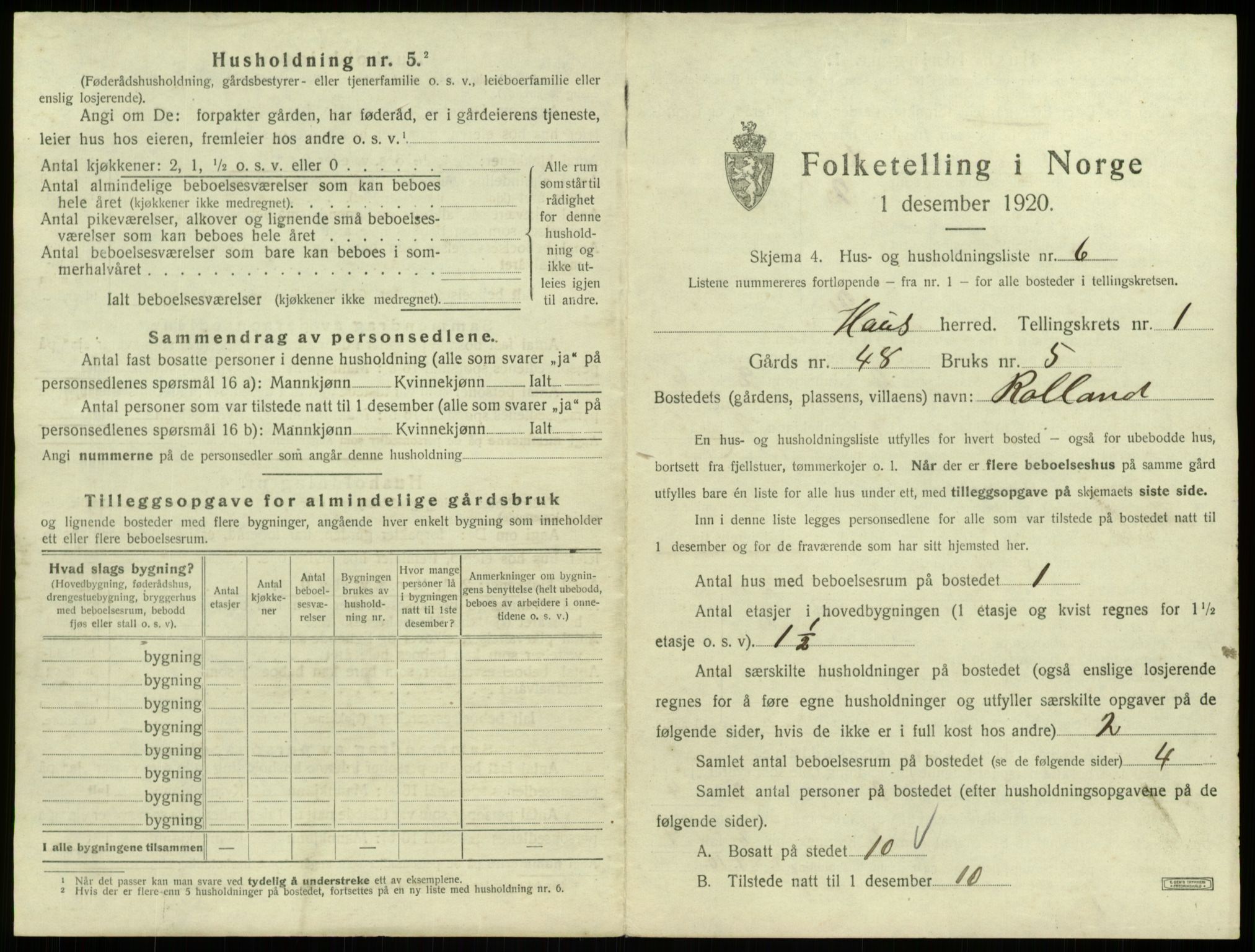 SAB, 1920 census for Haus, 1920, p. 75