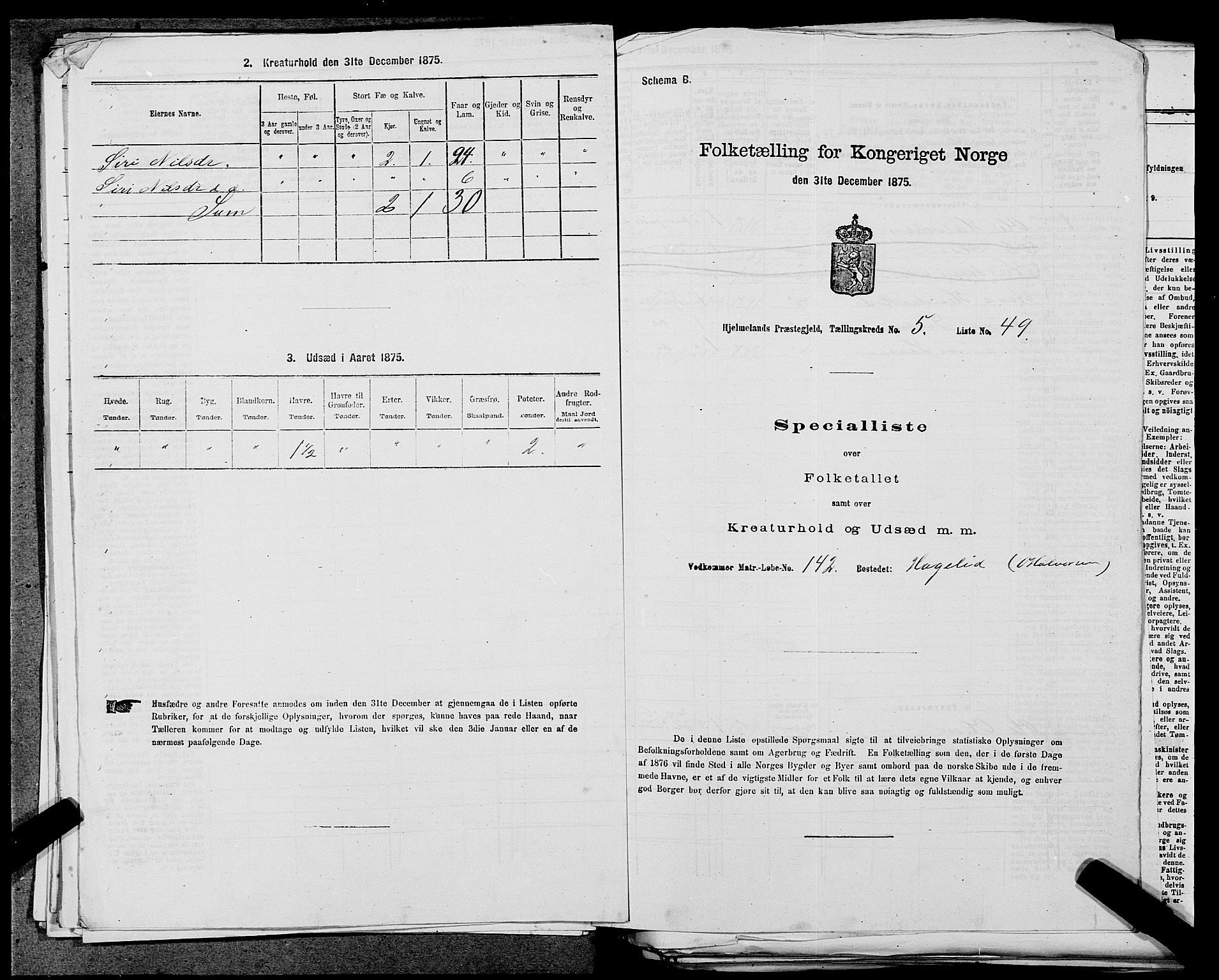 SAST, 1875 census for 1133P Hjelmeland, 1875, p. 679