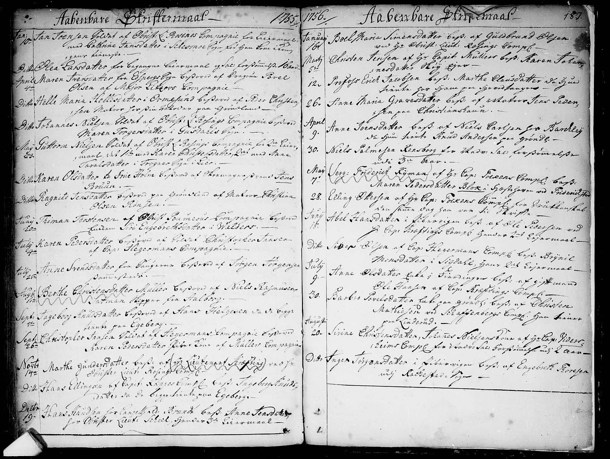 Garnisonsmenigheten Kirkebøker, SAO/A-10846/F/Fa/L0001: Parish register (official) no. 1, 1734-1756, p. 187