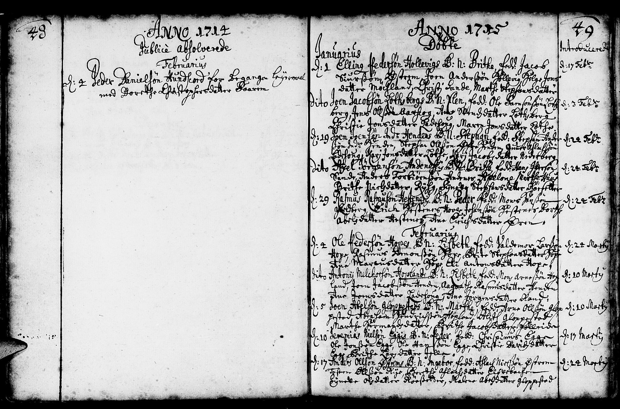 Gloppen sokneprestembete, AV/SAB-A-80101/H/Haa/Haaa/L0002: Parish register (official) no. A 2, 1712-1735, p. 48-49