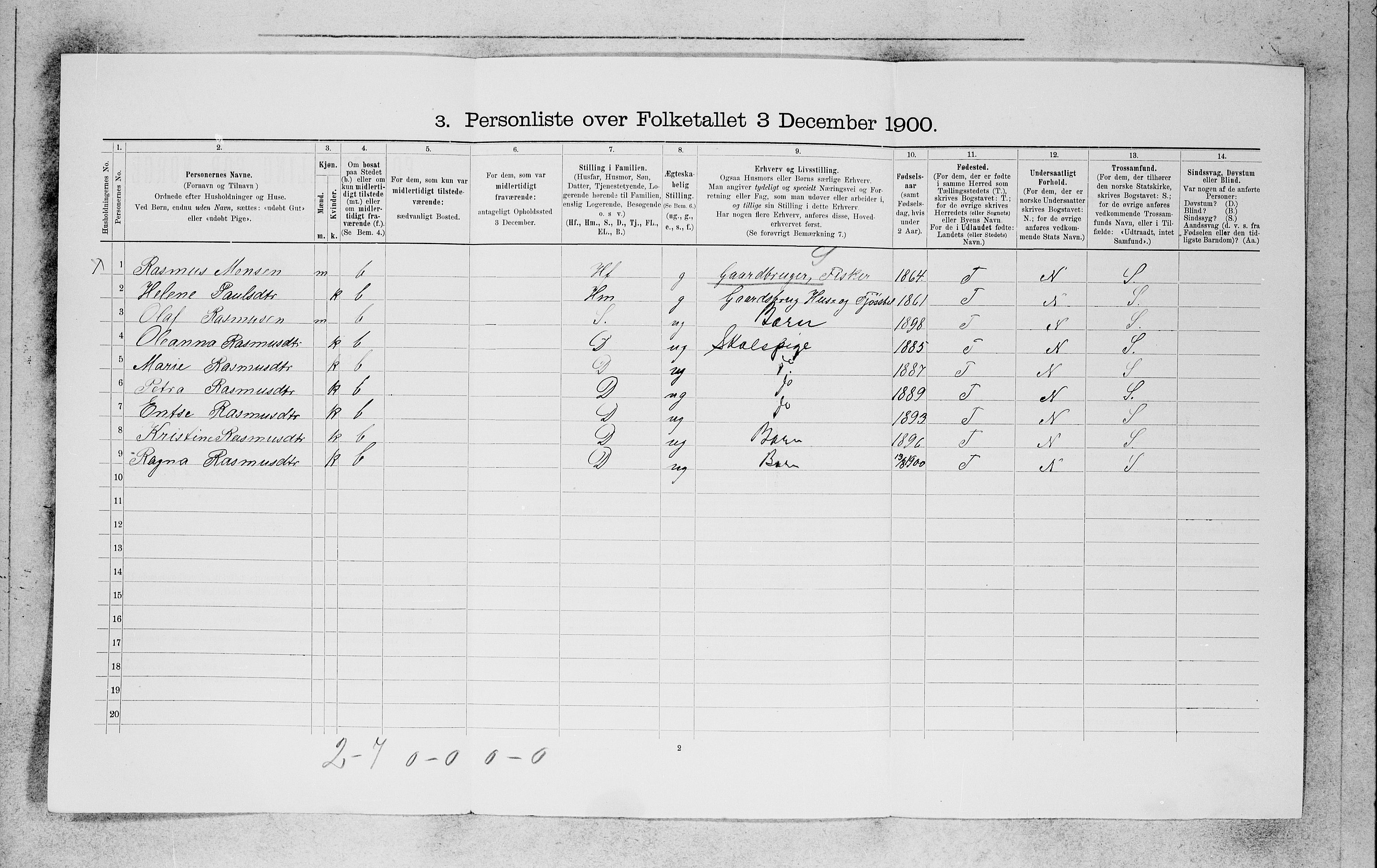 SAB, 1900 census for Selje, 1900, p. 997