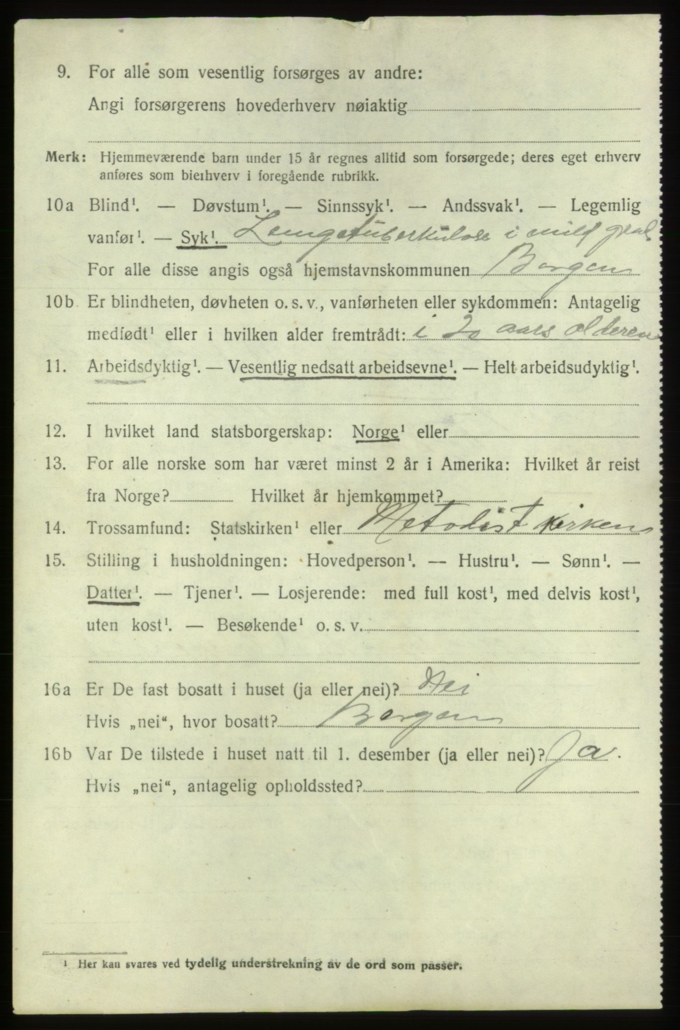 SAB, 1920 census for Tysnes, 1920, p. 7491