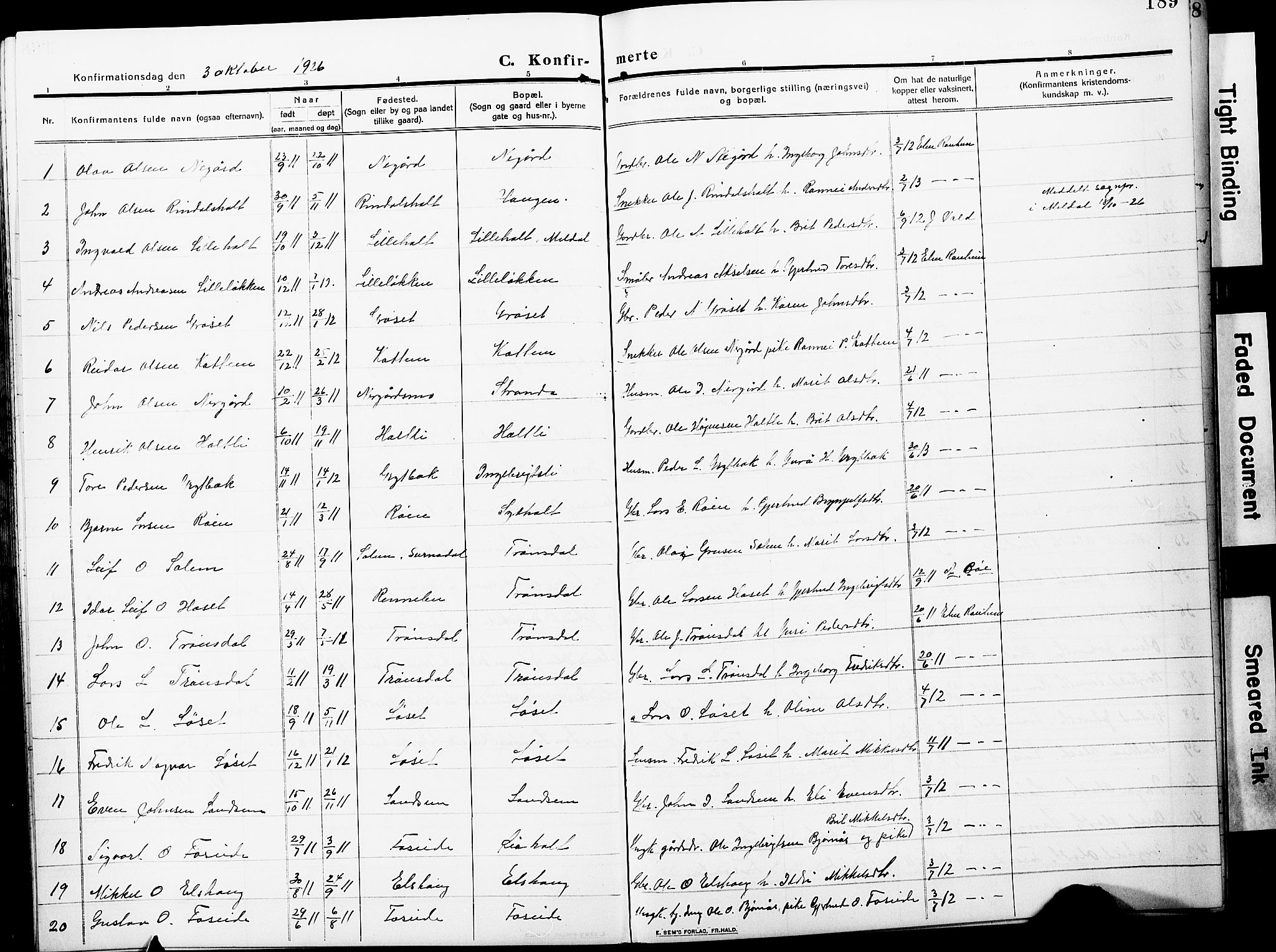 Ministerialprotokoller, klokkerbøker og fødselsregistre - Møre og Romsdal, AV/SAT-A-1454/598/L1079: Parish register (copy) no. 598C04, 1909-1927, p. 189