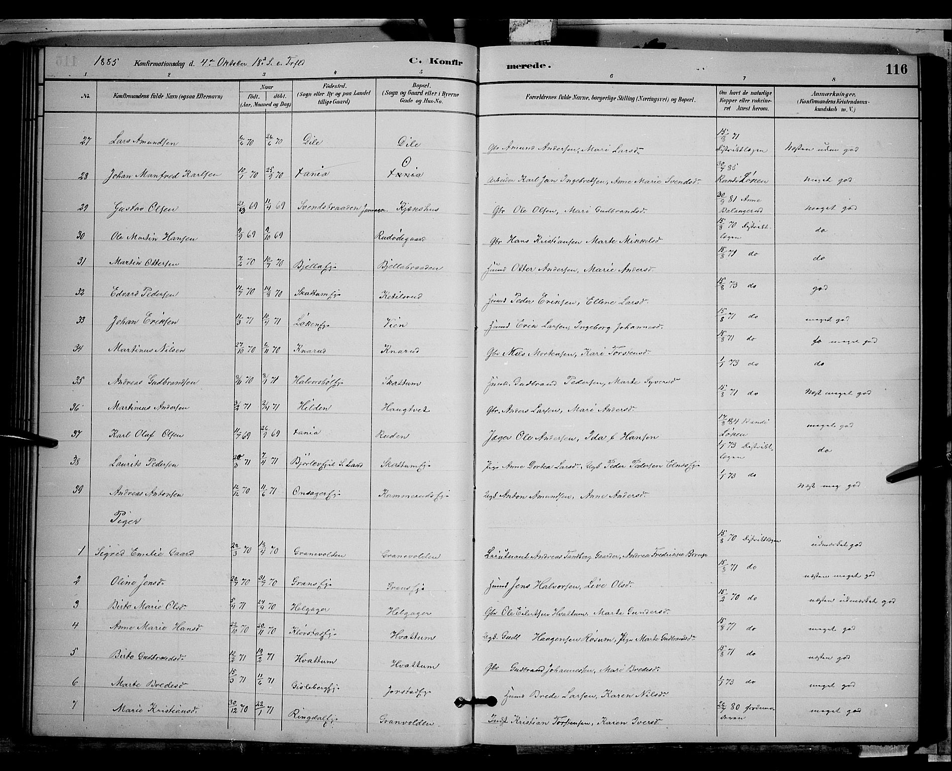 Gran prestekontor, AV/SAH-PREST-112/H/Ha/Hab/L0002: Parish register (copy) no. 2, 1879-1892, p. 116
