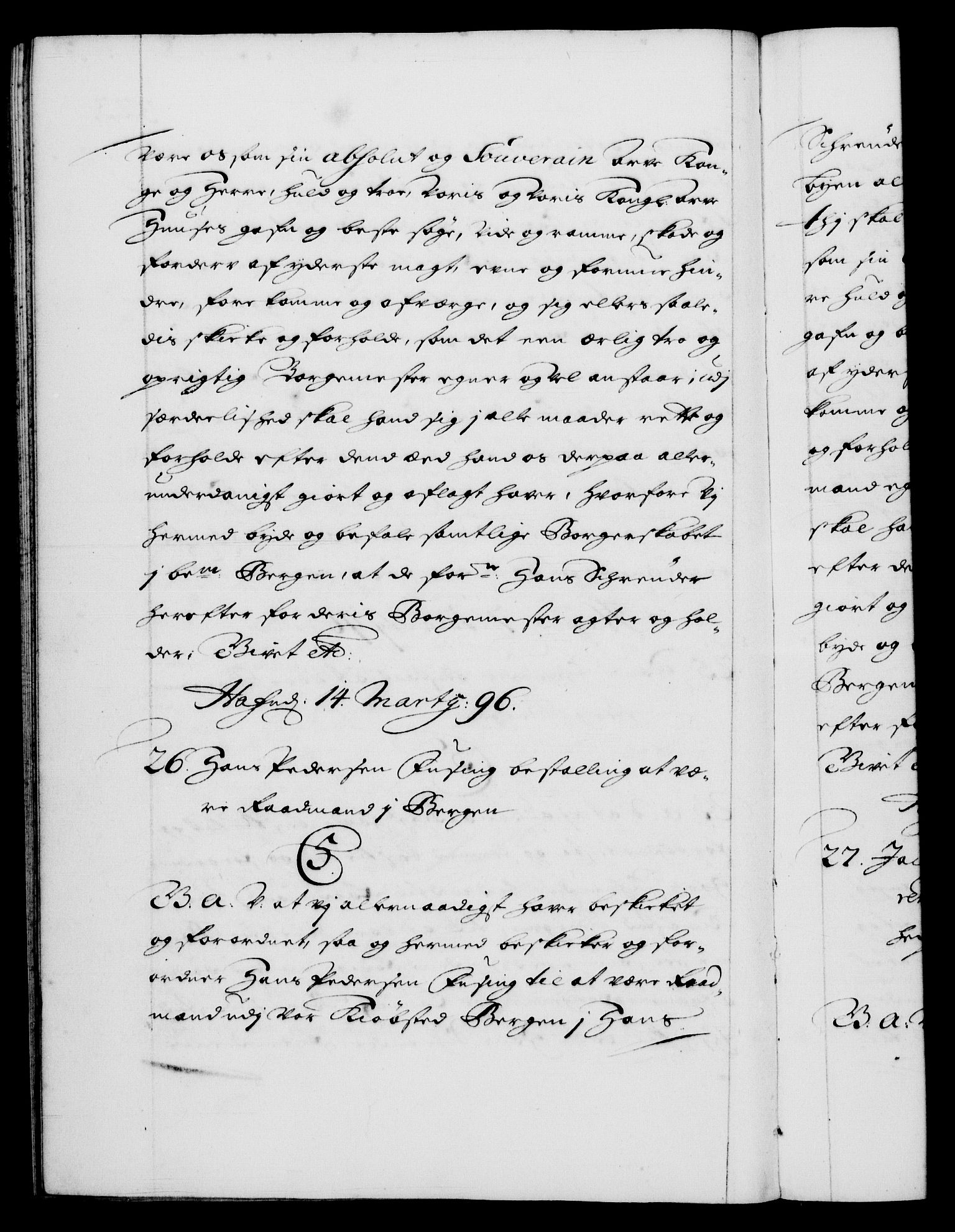 Danske Kanselli 1572-1799, AV/RA-EA-3023/F/Fc/Fca/Fcaa/L0016: Norske registre (mikrofilm), 1692-1697, p. 323b