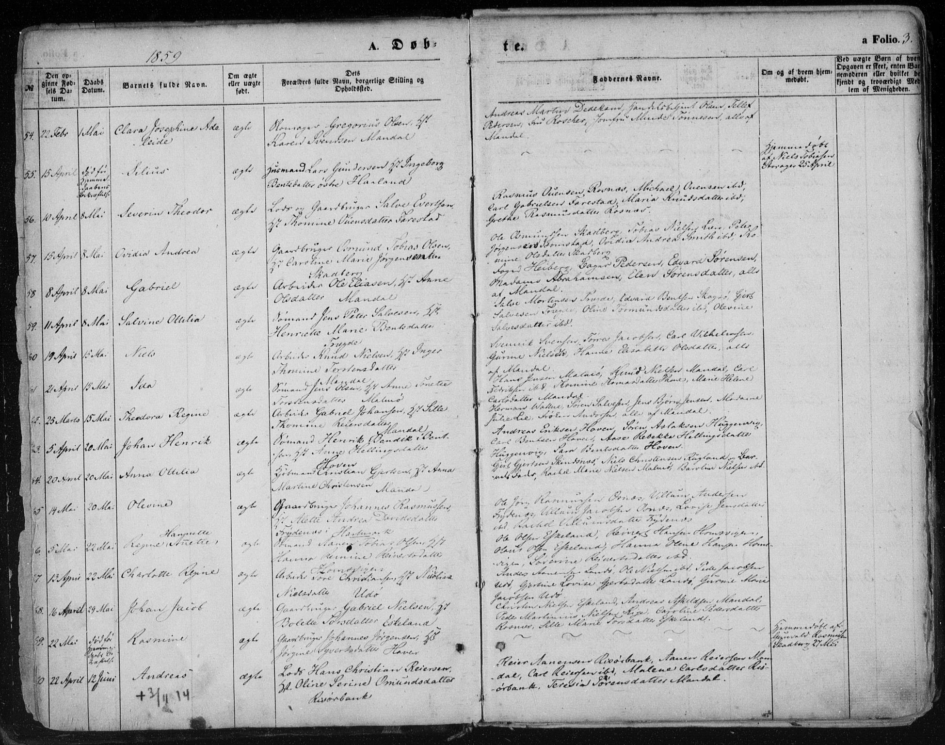 Mandal sokneprestkontor, SAK/1111-0030/F/Fa/Faa/L0014: Parish register (official) no. A 14, 1859-1872, p. 3
