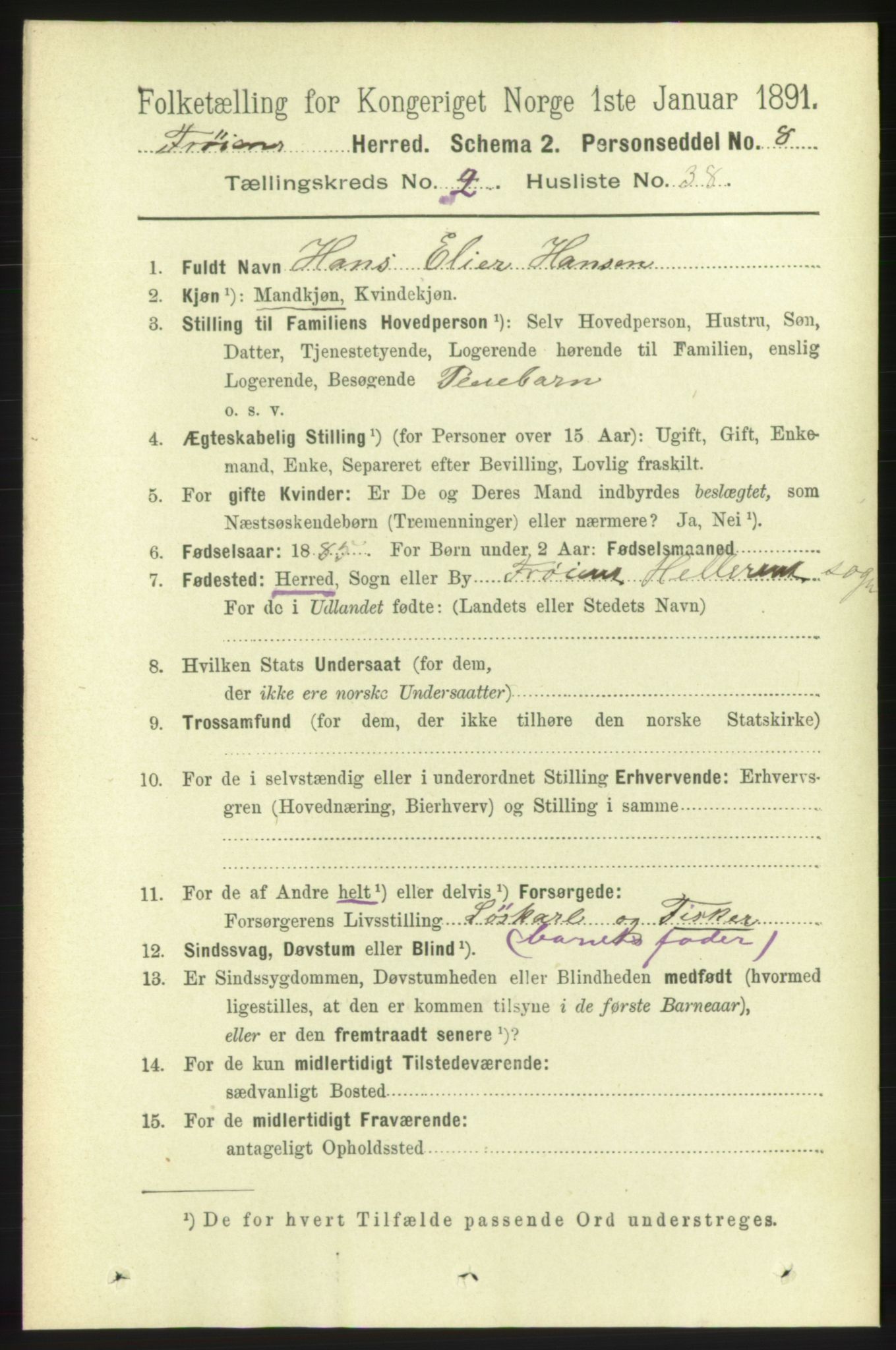 RA, 1891 census for 1619 Frøya, 1891, p. 1219